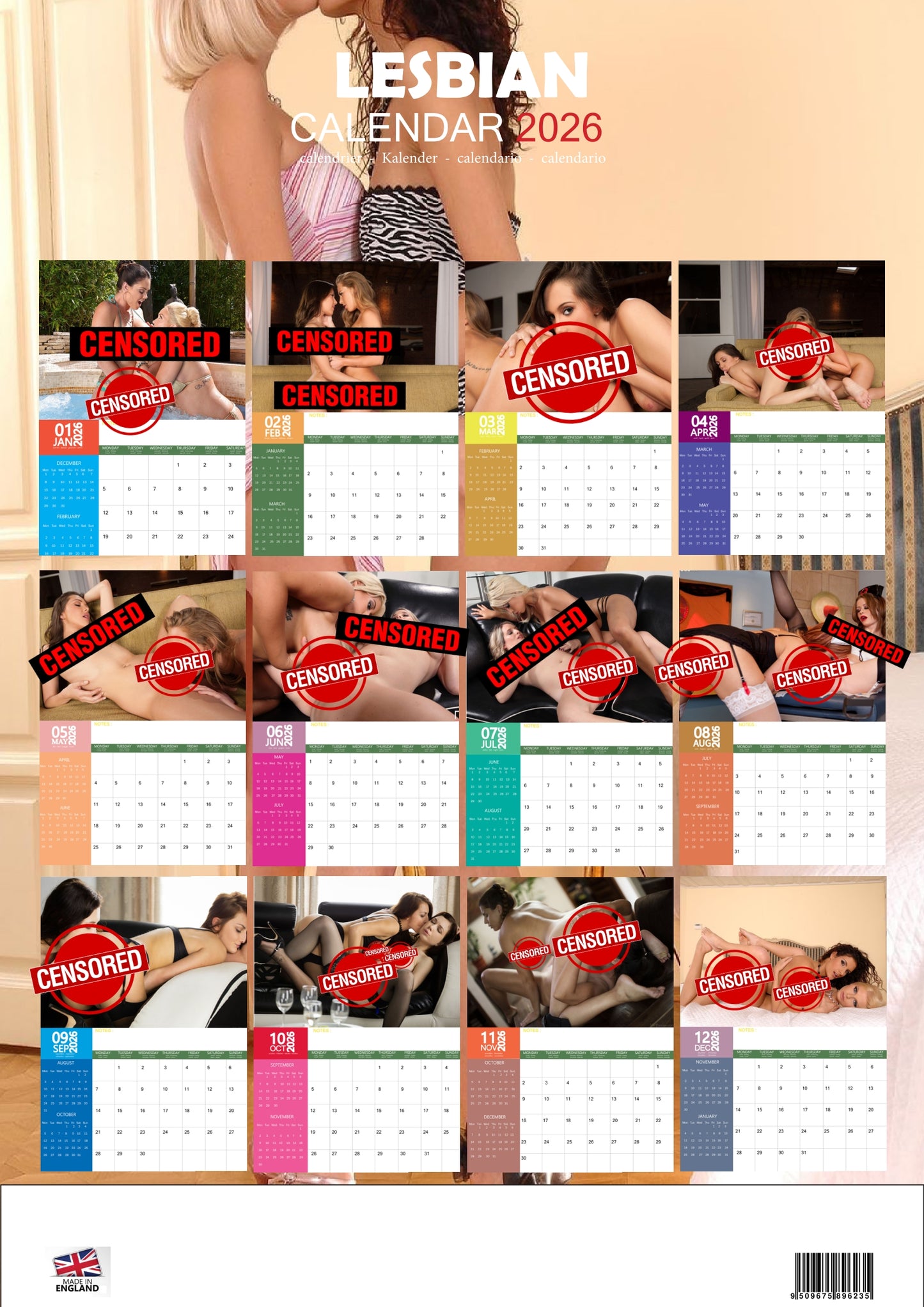 Lesbian 2026 Wall Calendar – 12 Month Sensual Women’s Edition