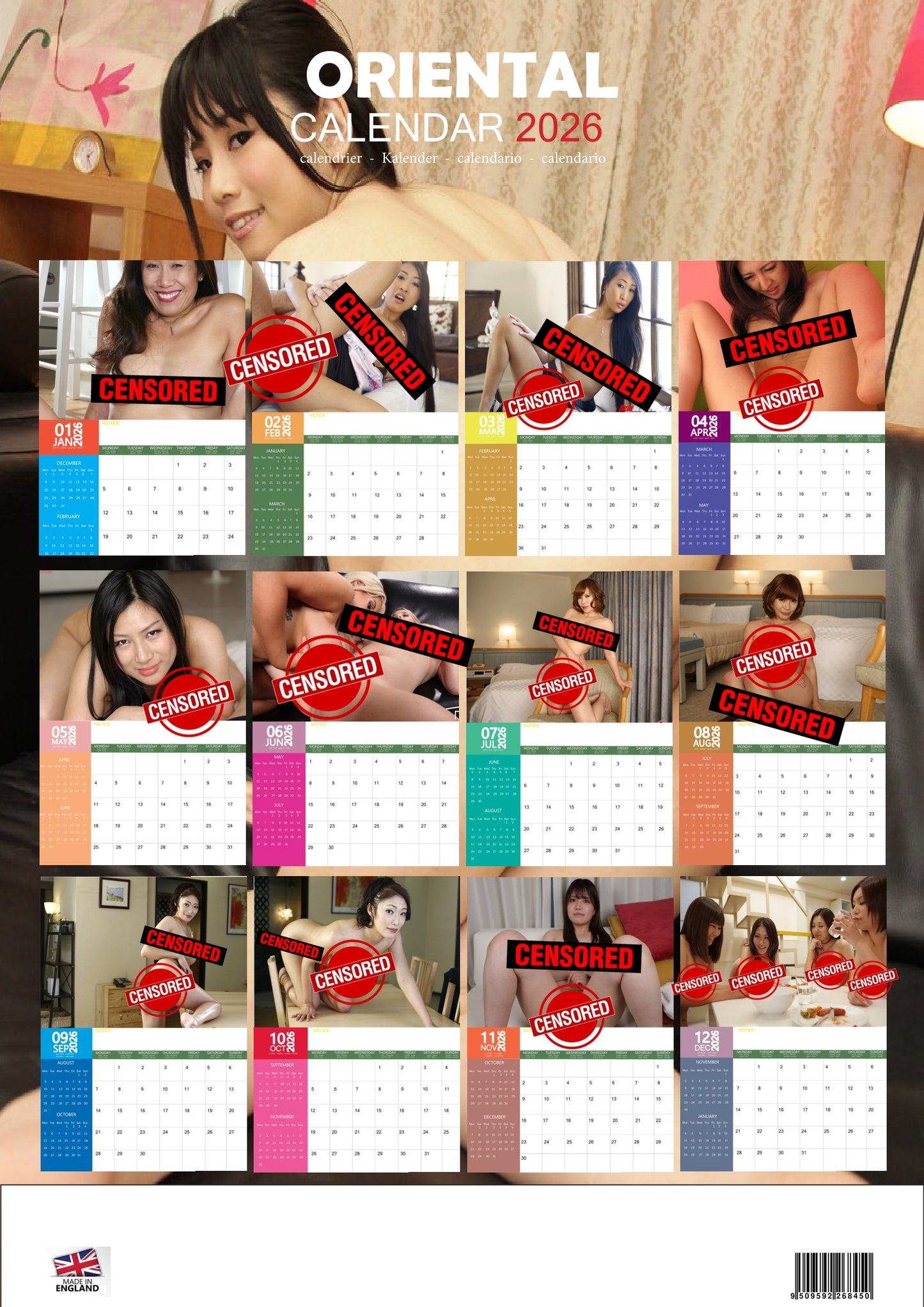 Oriental Women 2026 Nude Wall Calendar – 12 Month Exotic Pin-Up Calendar
