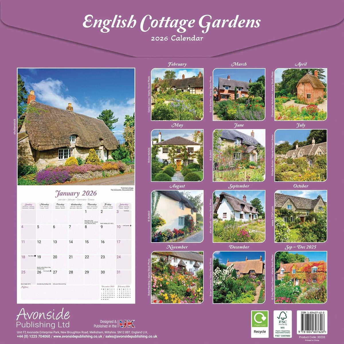 English Cottage Gardens Square Calendar 2026 – A Year in Bloom