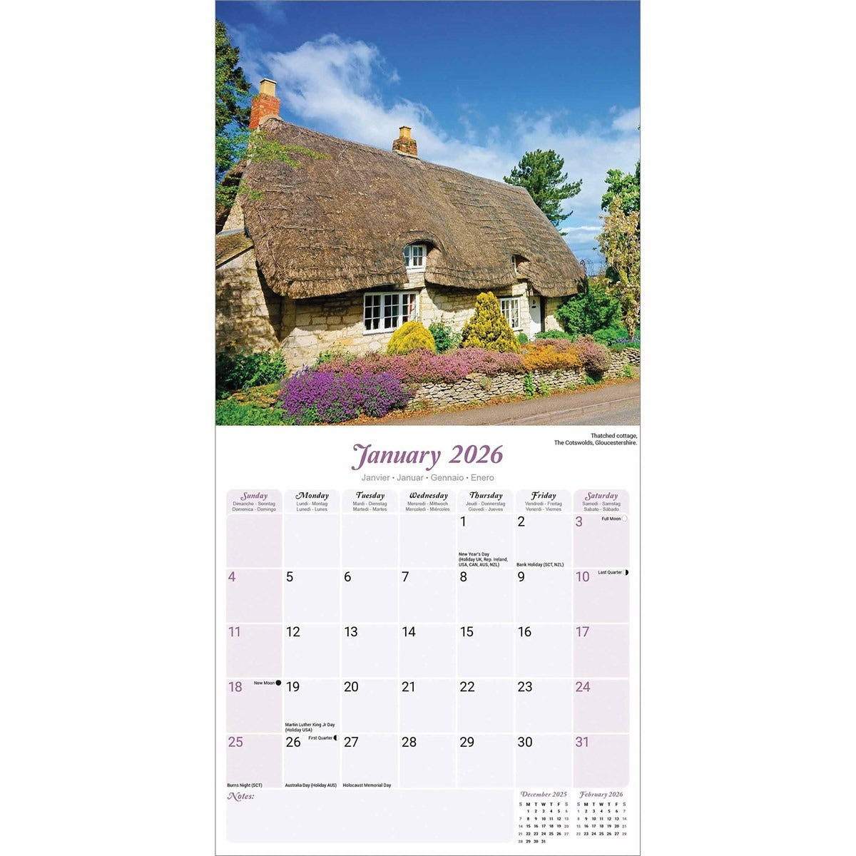 English Cottage Gardens Square Calendar 2026 – A Year in Bloom