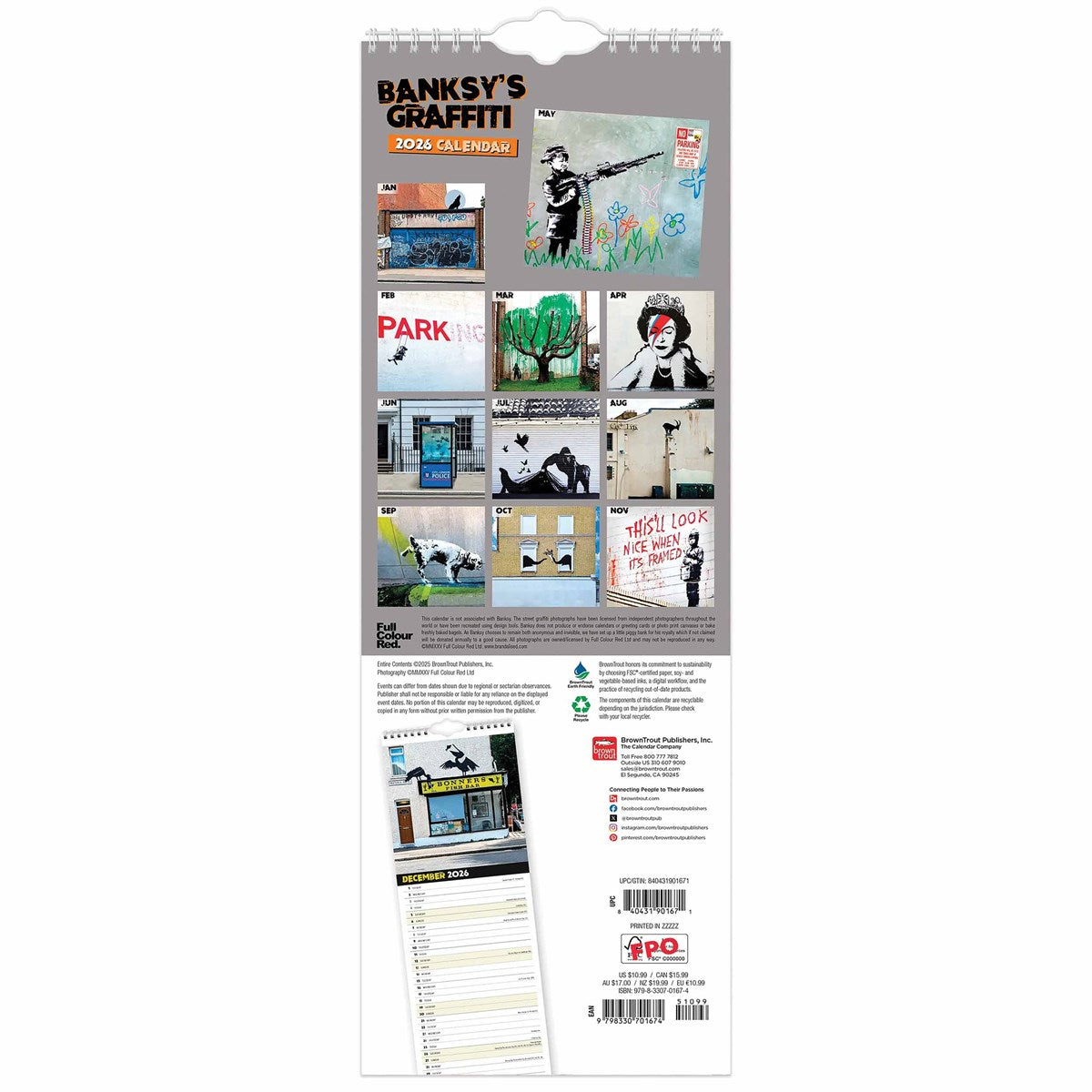 Banksy's Graffiti Slim Calendar 2026 – Iconic Street Art from Bristol