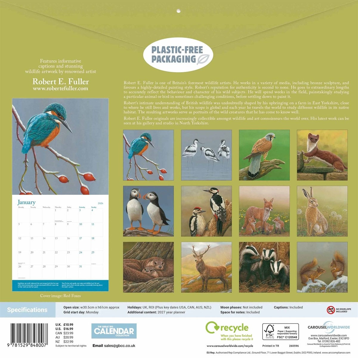 British Wildlife In Art Square Calendar 2026 – Nature Captured in Every Brushstroke