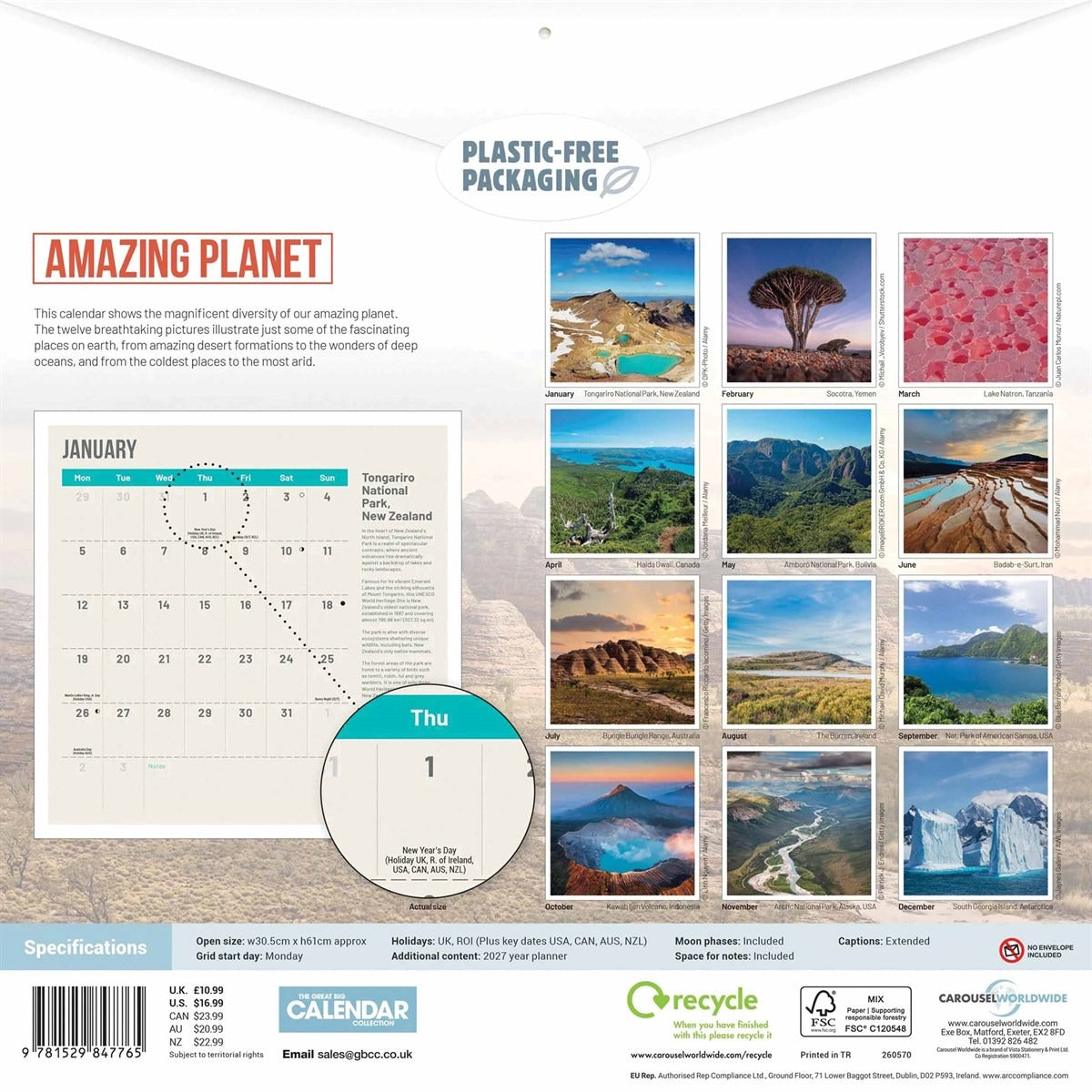 Amazing Planet Square Calendar 2026 – Explore Earth’s Natural Wonders