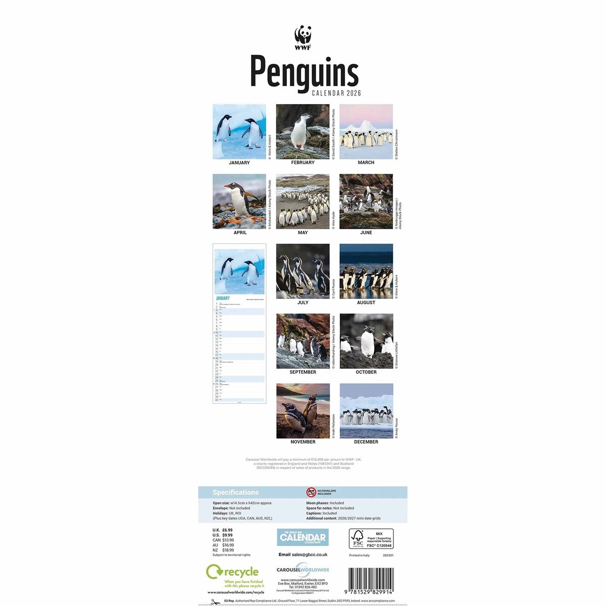 WWF Penguin Slim Calendar 2026 – Stunning Wildlife Photography