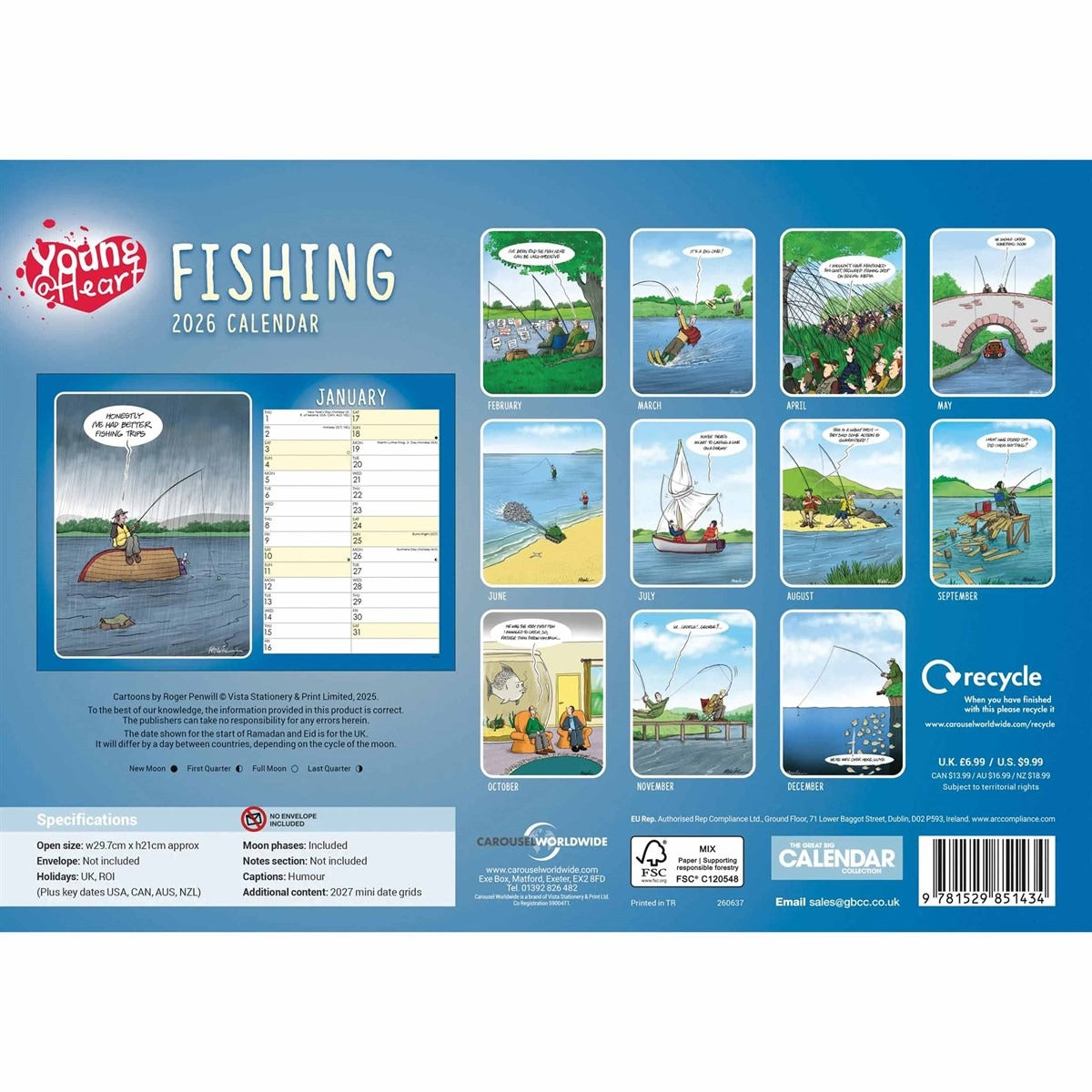 Young At Heart: Fishing A4 Calendar 2026 – Laughs for Every Angler