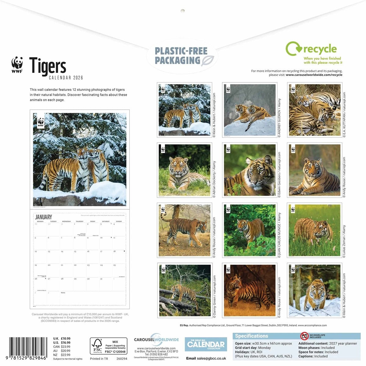 WWF Tigers Wall Square Calendar 2026 – Celebrate the Beauty of the Wild