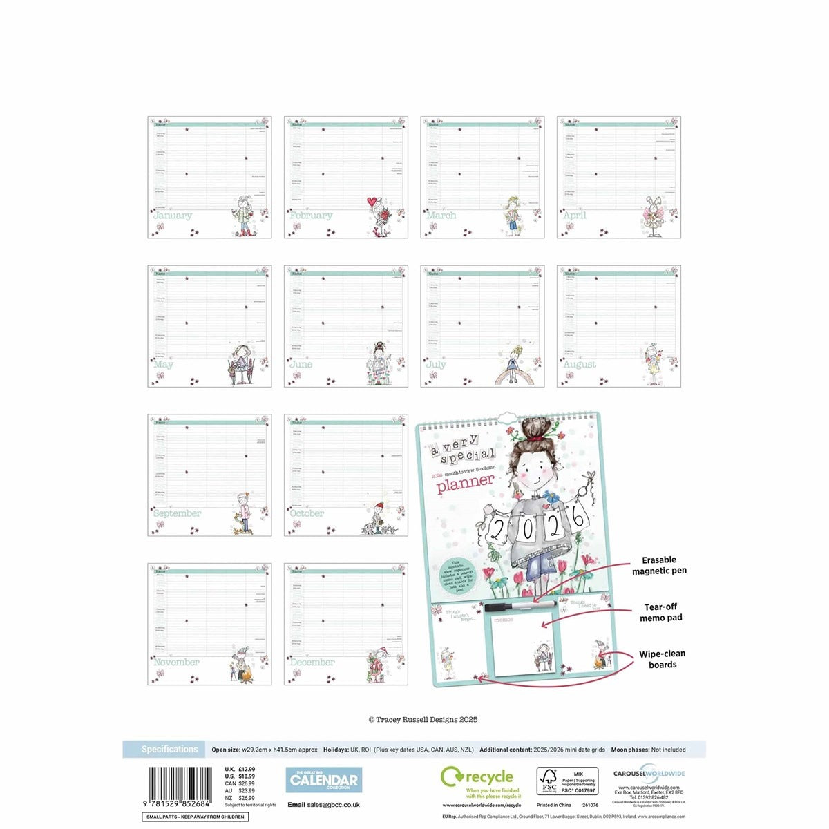 Tracey Russell A3 Family Planner 2026 – Organise Life Beautifully
