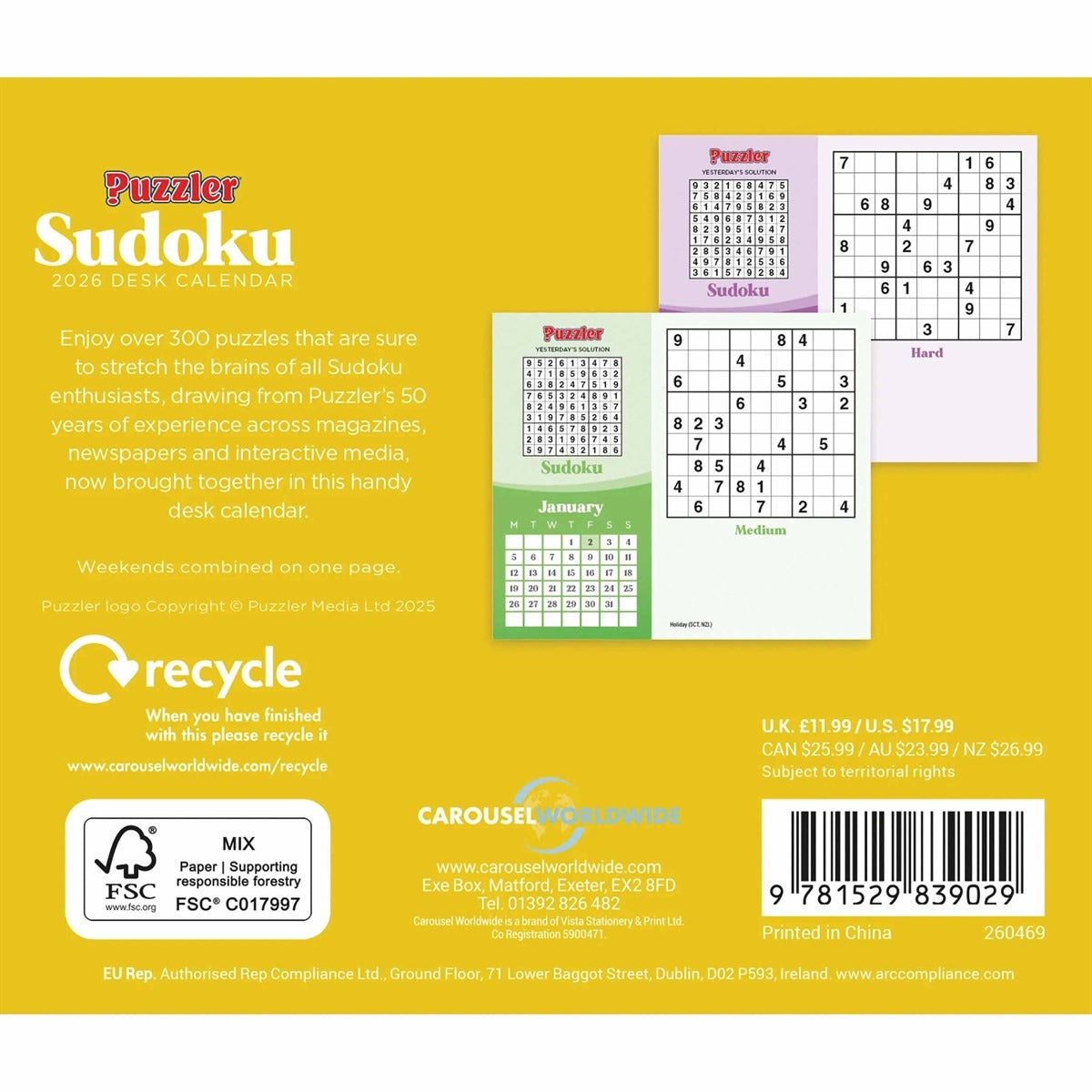 Sudoku Puzzler Desk Calendar 2026 – A Daily Challenge for Puzzle Lovers