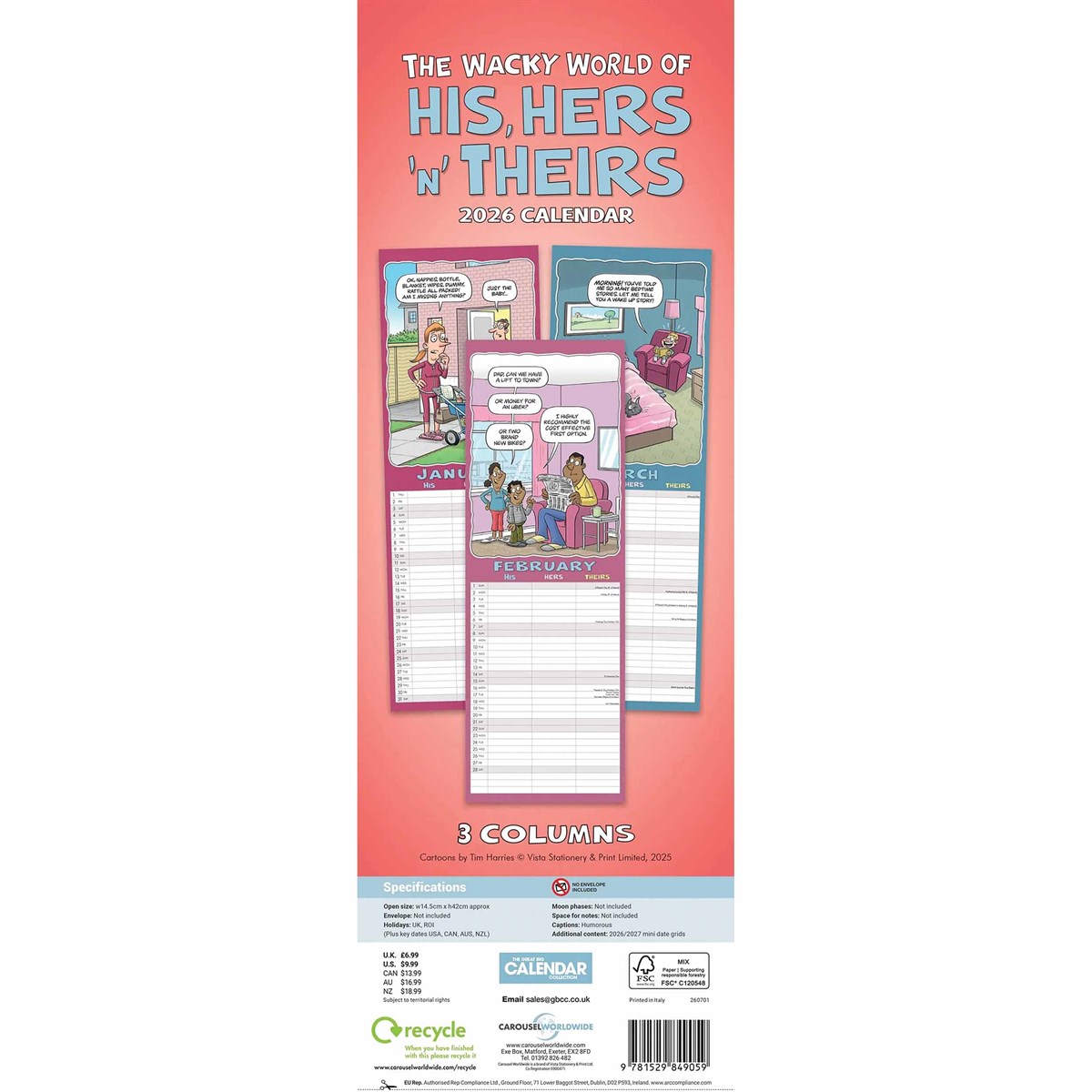 Wacky World Of His, Hers 'N' Theirs Slim Family Planner 2026 – Organise with Fun for Everyone!