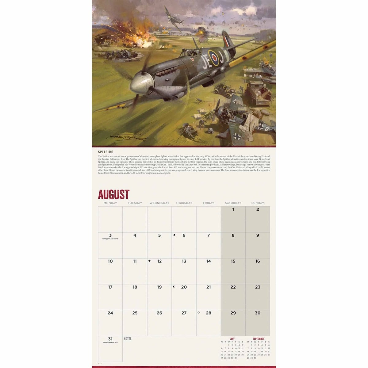 Legends Of WWII Square Calendar 2026 – Tribute to Iconic Fighter Planes