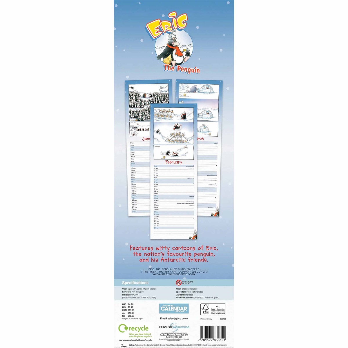 Eric the Penguin Slim Calendar 2026 – A Year of Antarctic Laughs