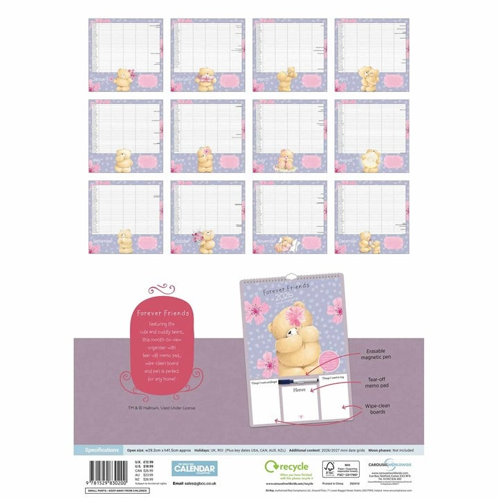 Forever Friends A3 Family Organiser 2026 – A Hug of Organisation for Every Month