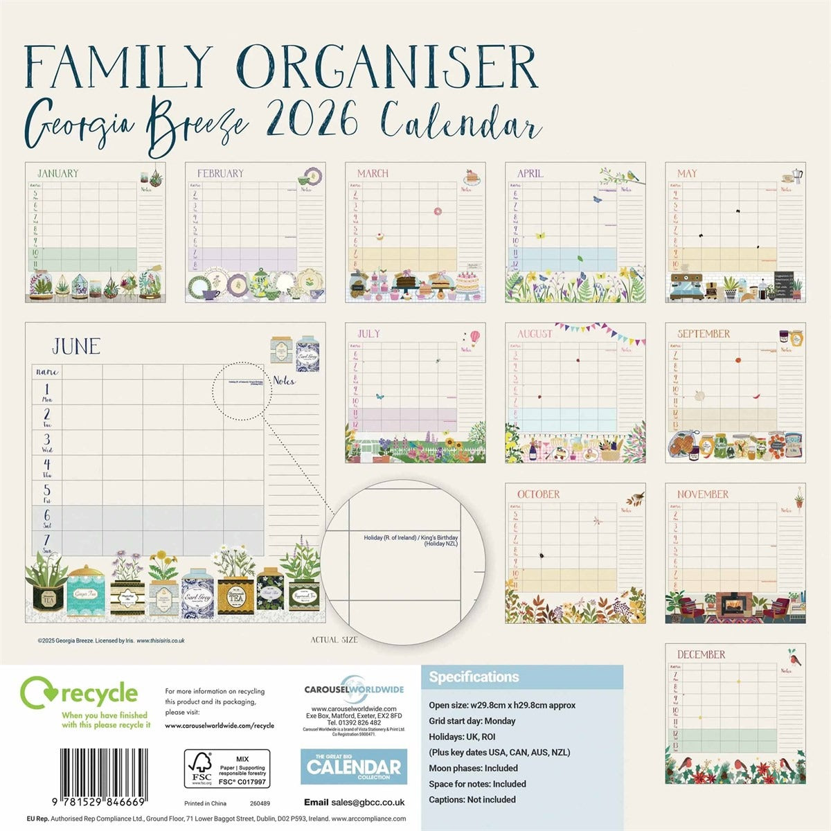 Georgia Breeze Family Square Organiser 2026 – Elegant Organisation for Every Week