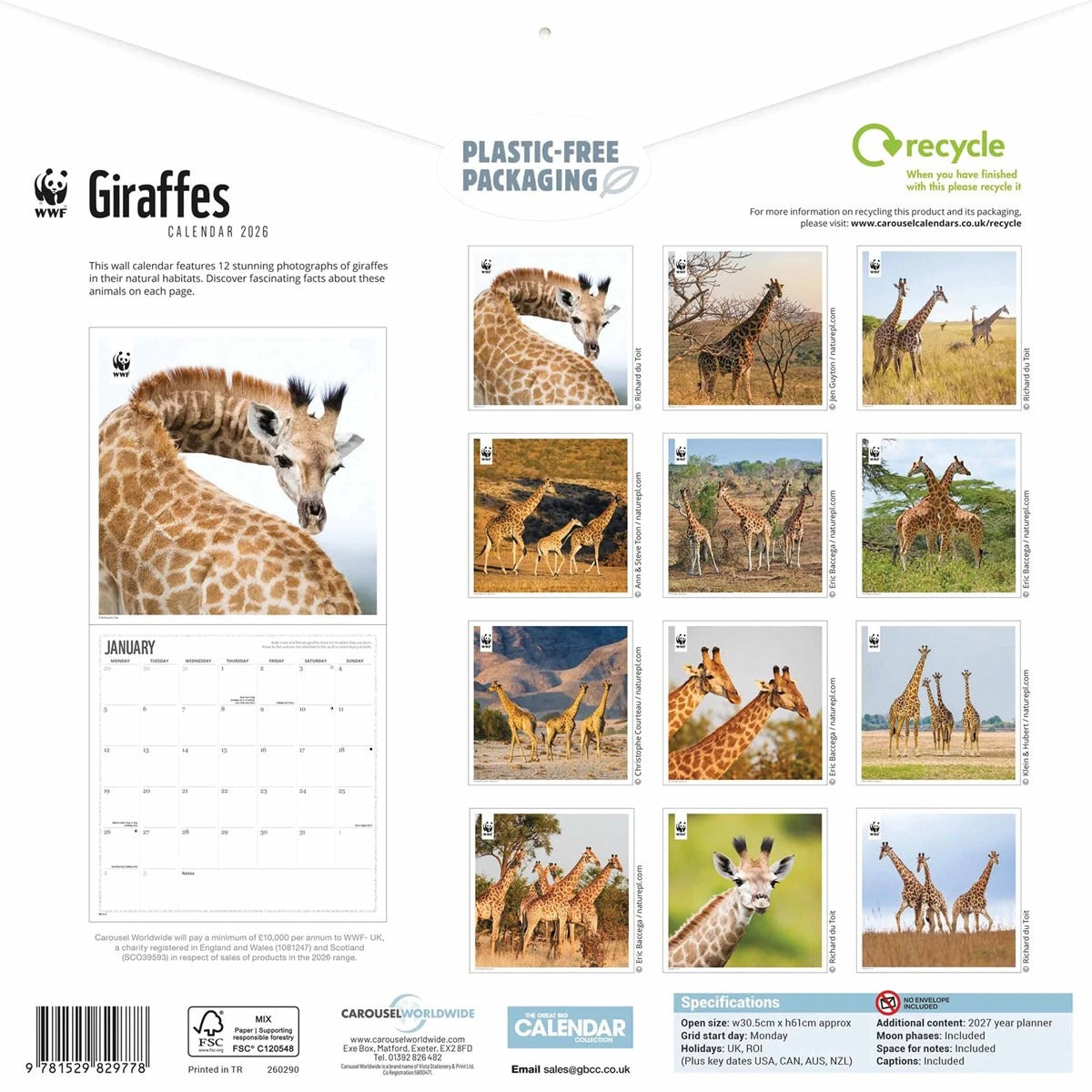 WWF Giraffes Wall Square Calendar 2026 – A Towering Tribute to Nature