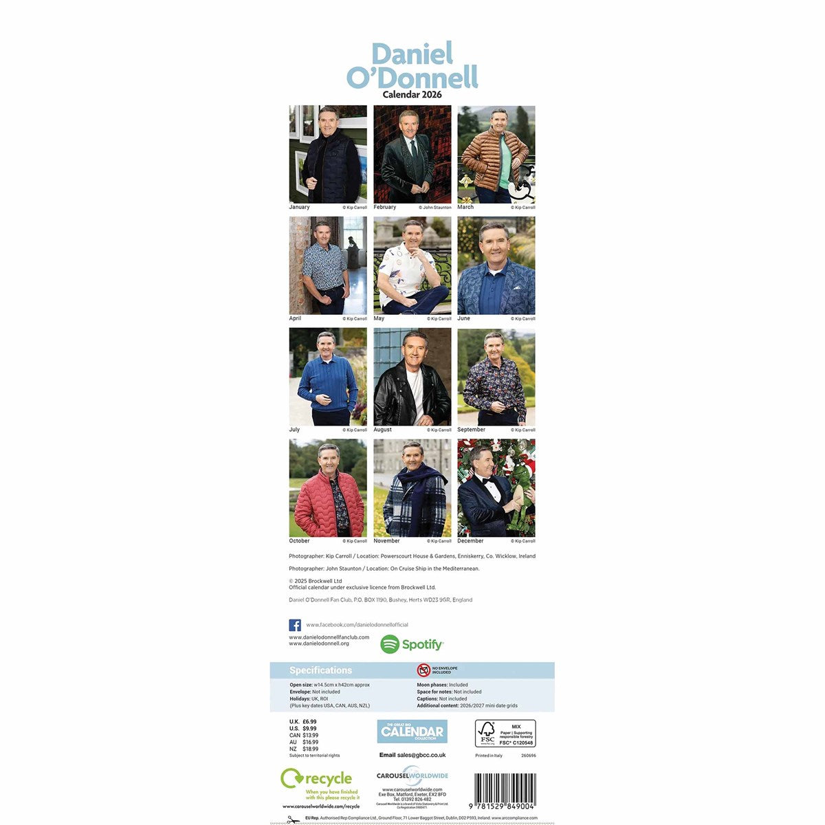 Daniel O'Donnell Slim Calendar 2026 – Celebrate a Beloved Irish Singer