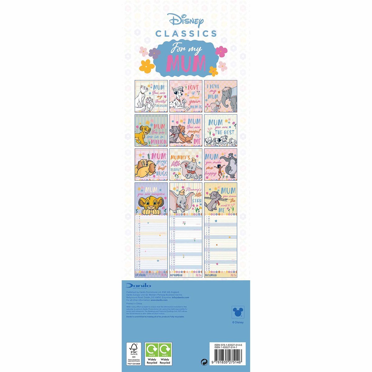 Disney Classics, For My Mum Slim Calendar 2026 – A Magical Gift for Every Disney-Loving Mum