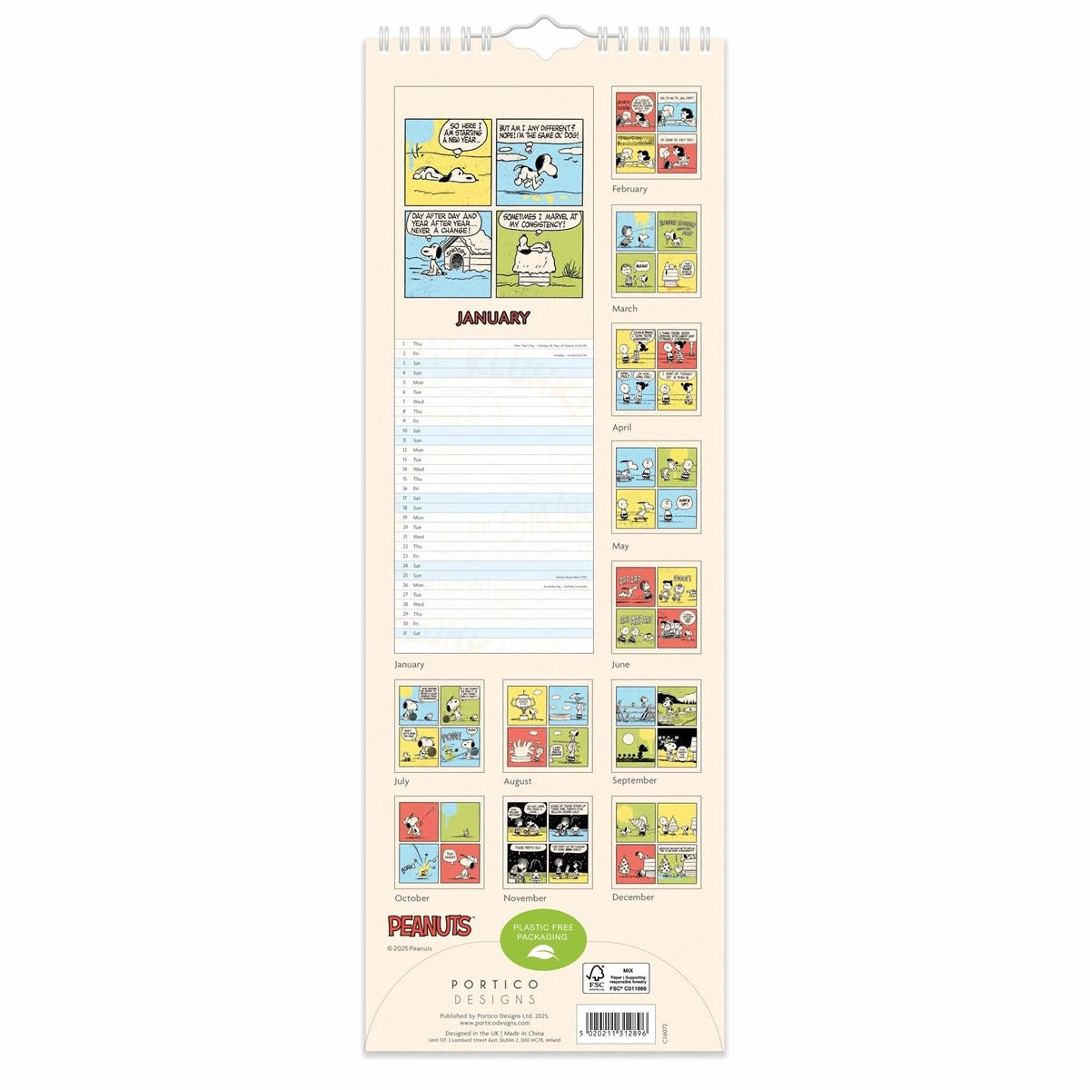 Peanuts Slim Calendar 2026 – Nostalgic Heartwarming Illustrations