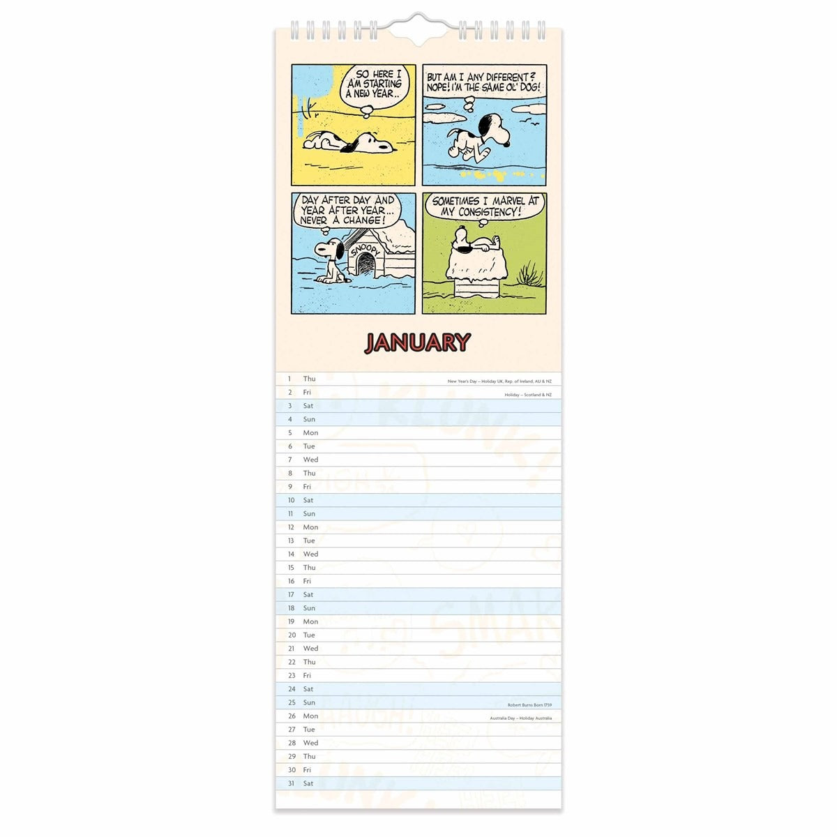 Peanuts Slim Calendar 2026 – Nostalgic Heartwarming Illustrations