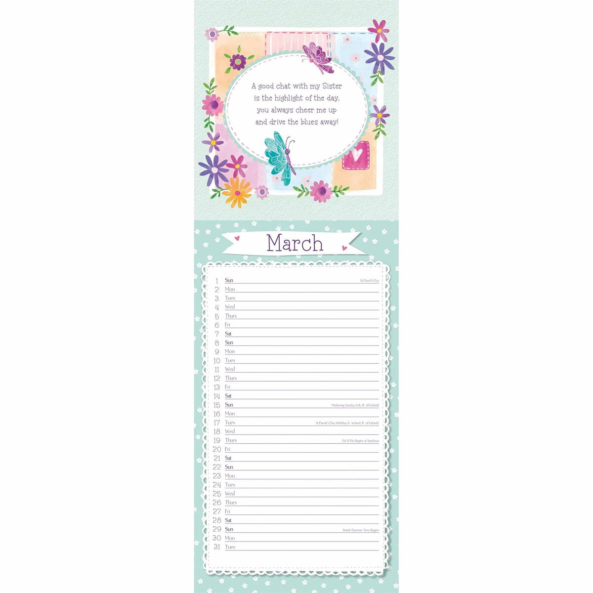 To My Sister Slim Calendar 2026 – A Year of Love & Appreciation