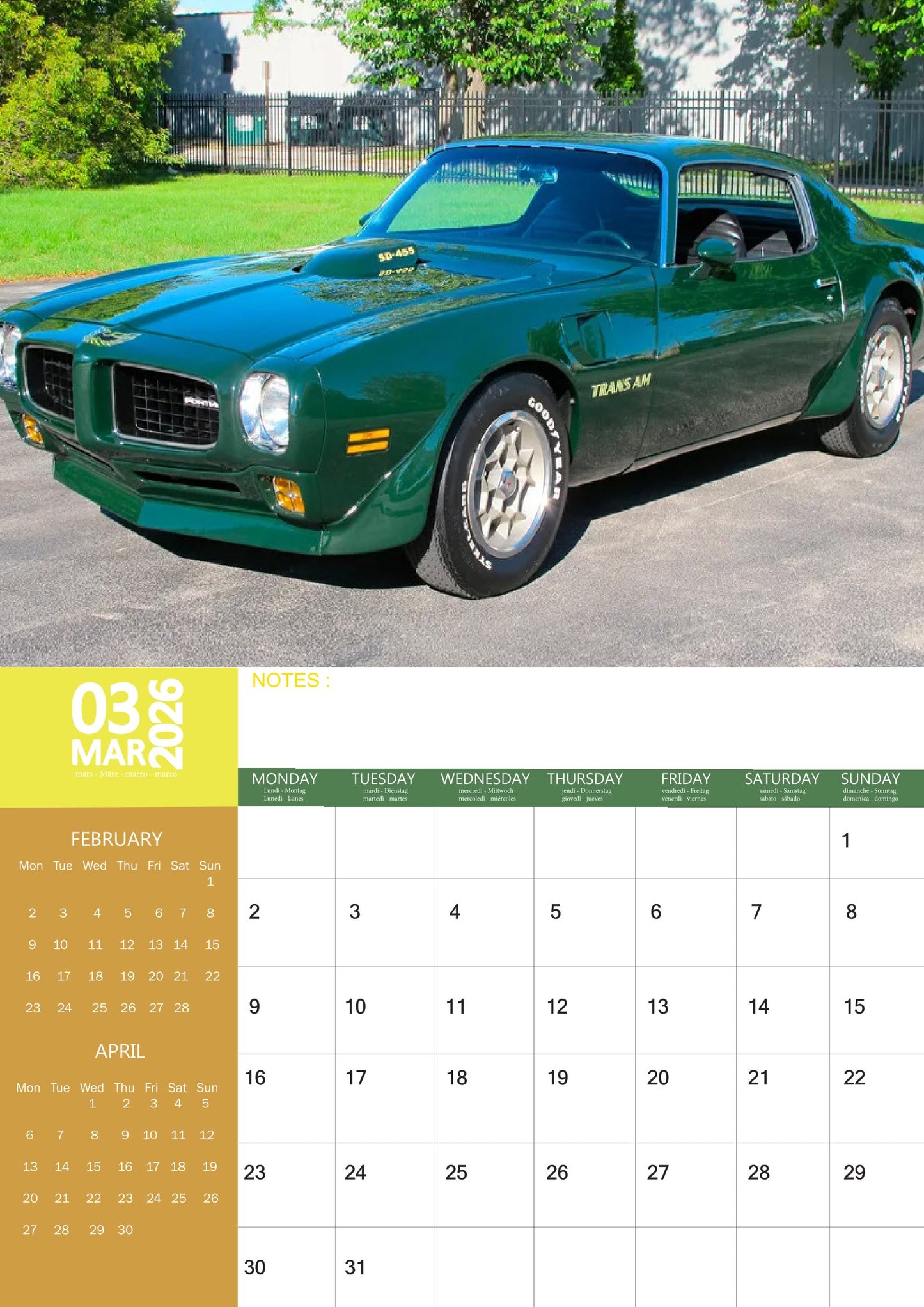 American Classic Cars Transport Calendar 2026 – M-Pra Range