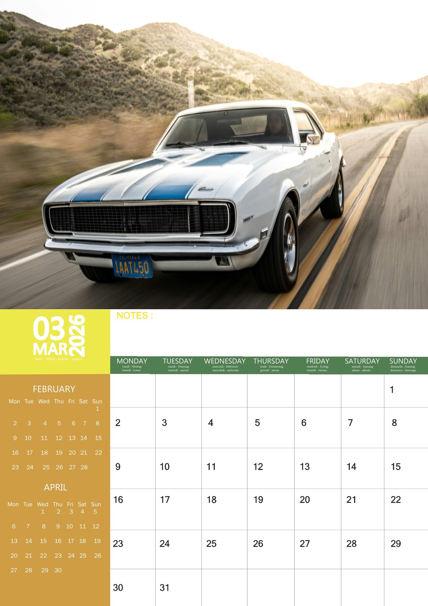 Muscle Cars Transport Calendar 2026 – M-PRA Range