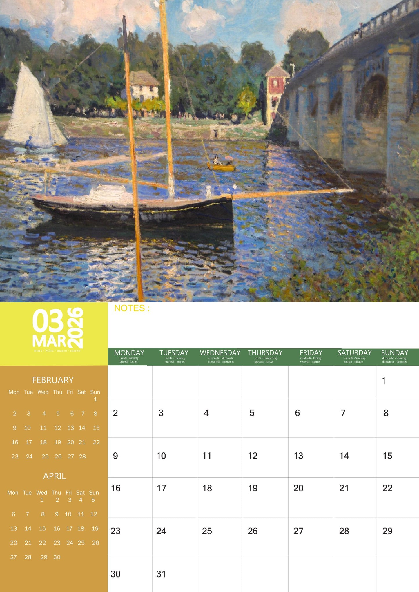 Monet Art Calendar 2026 – M-PRA Range