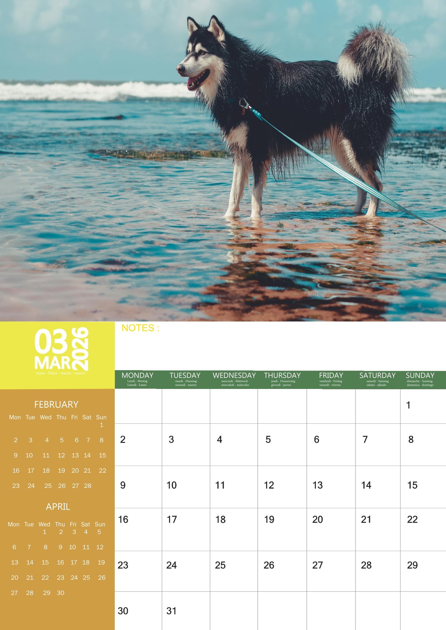 Alaskan Malamute Dog Calendar 2026 – M-PRA Range