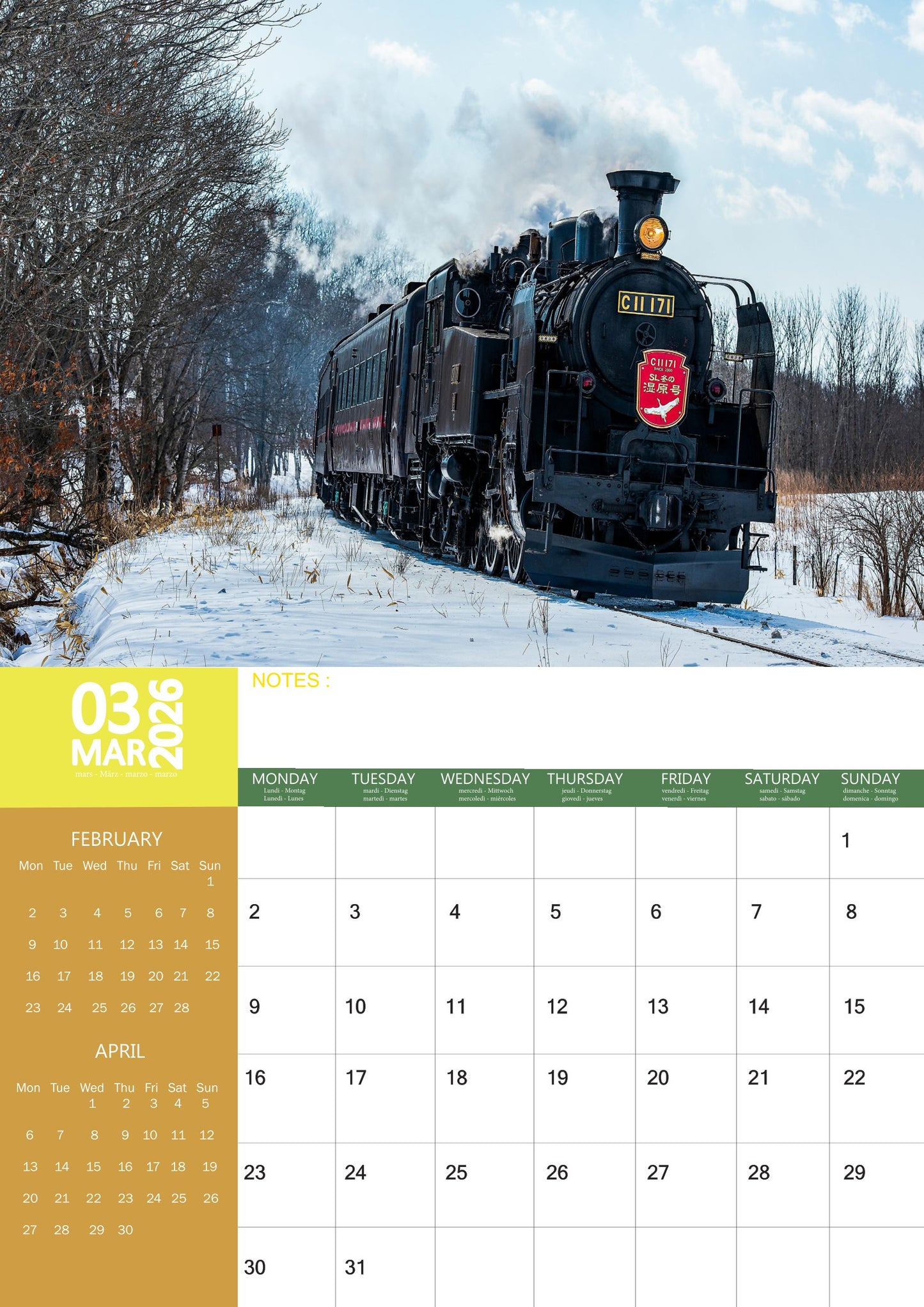 Steam Trains Transport Calendar 2026 – M-PRA Range