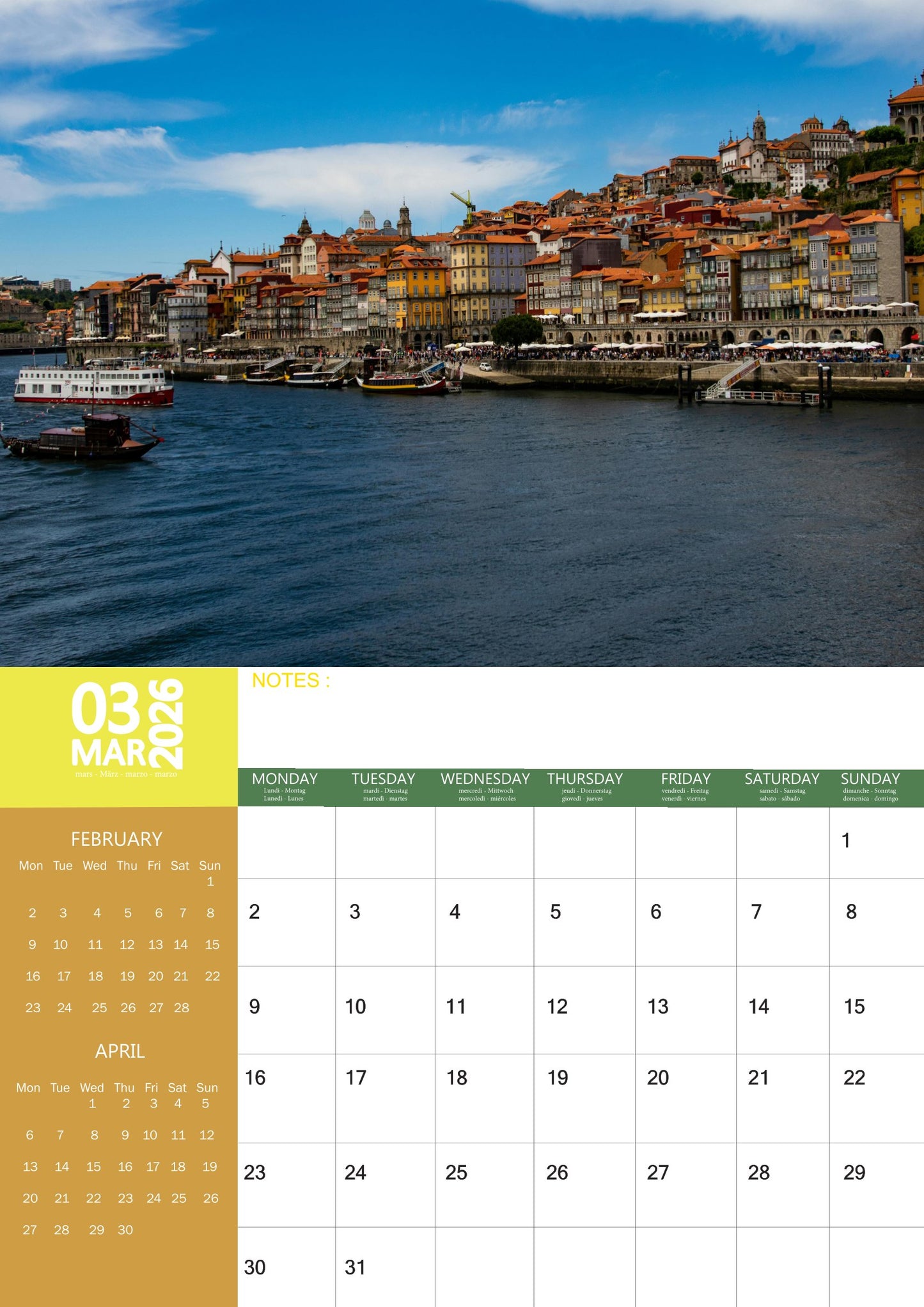 Portugal Calendar 2026 – M-PRA Range