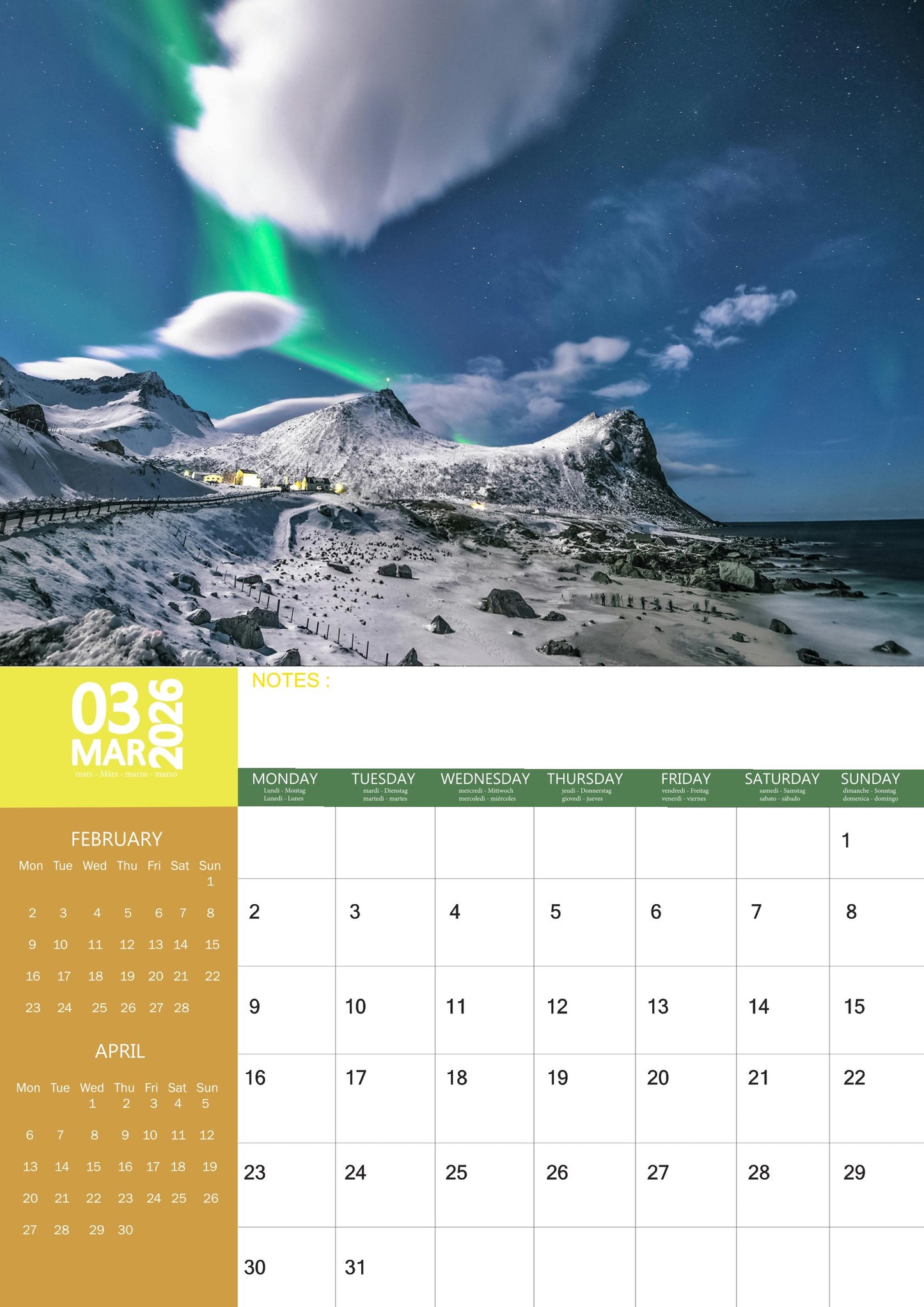 Aurora Borealis Natural Calendar 2026 – M-PRA Range