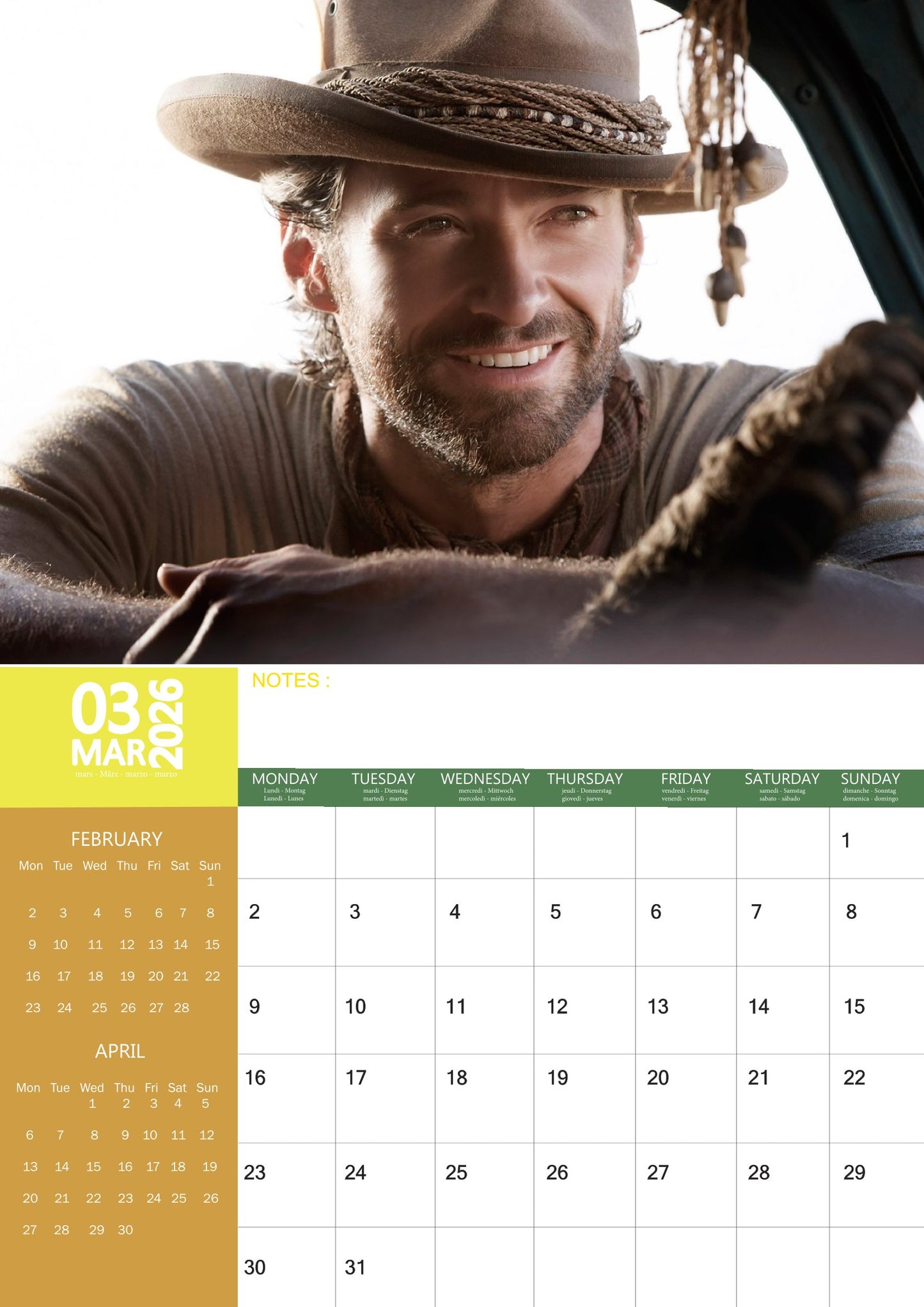 Hugh Jackman Celebrity Calendar 2026 – M-PRA Range