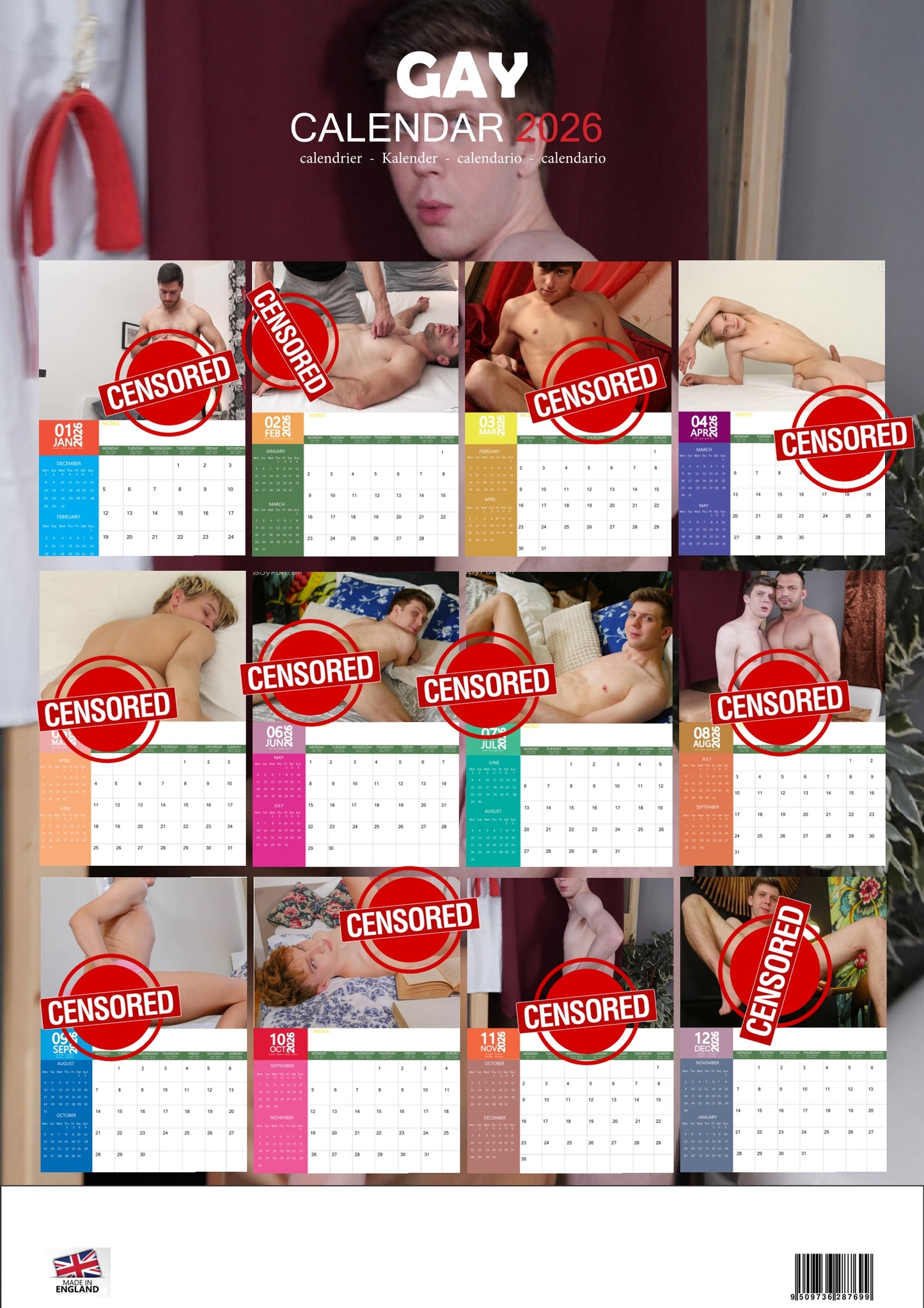 Gay 2026 Wall Calendar – 12 Month Premium Male Glamour Edition