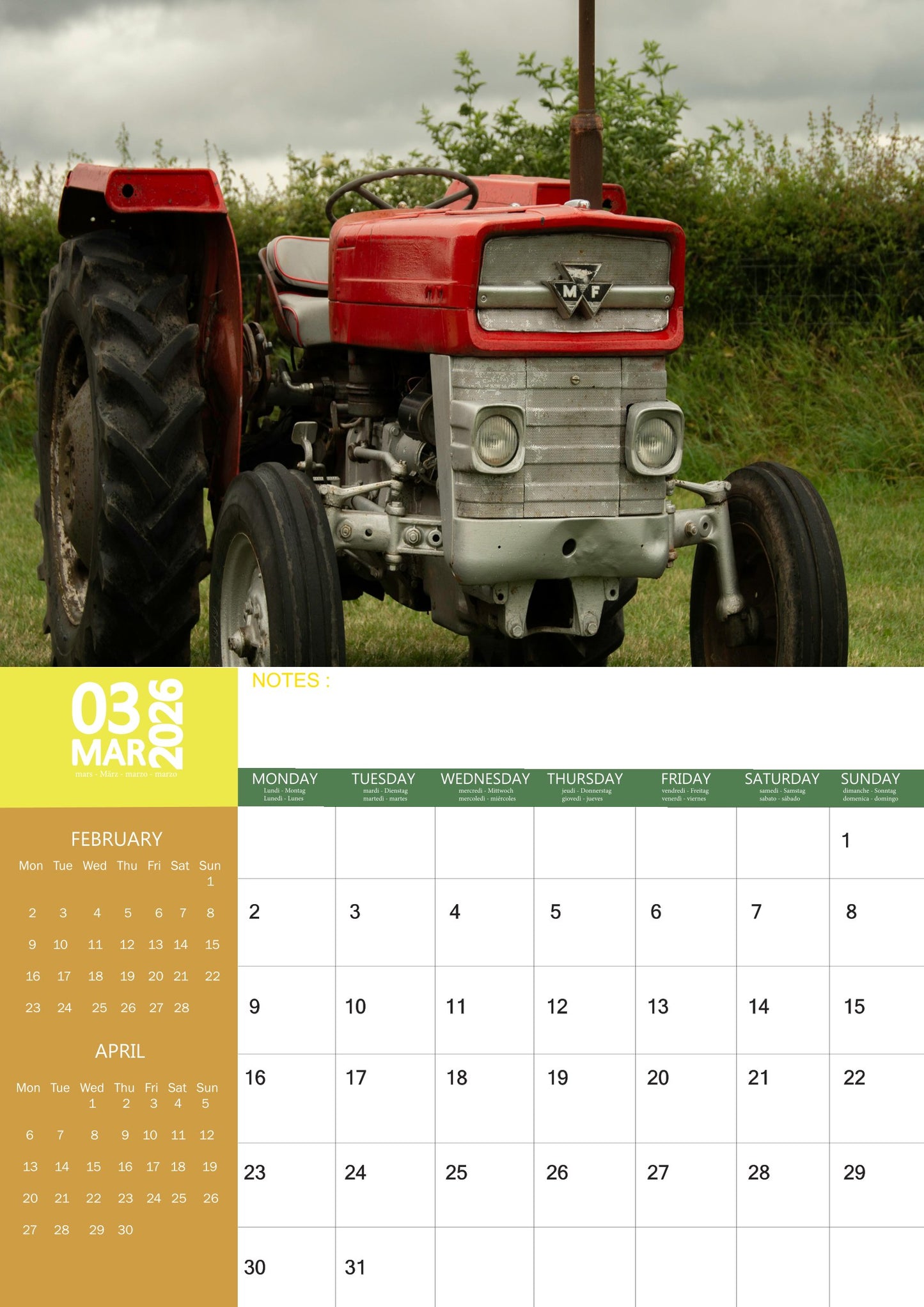 Vintage Tractor Transport Calendar 2026 – M-PRA Range
