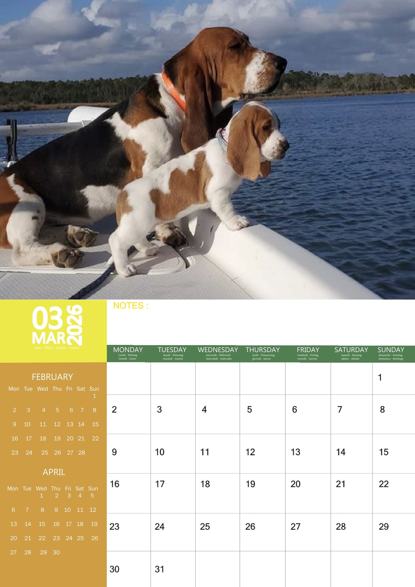 Basset Hound Dog Calendar 2026 – M-PRA Range