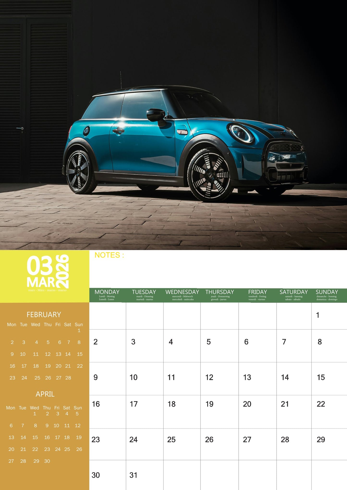 Mini Cooper Transport Calendar 2026 – M-PRA Range