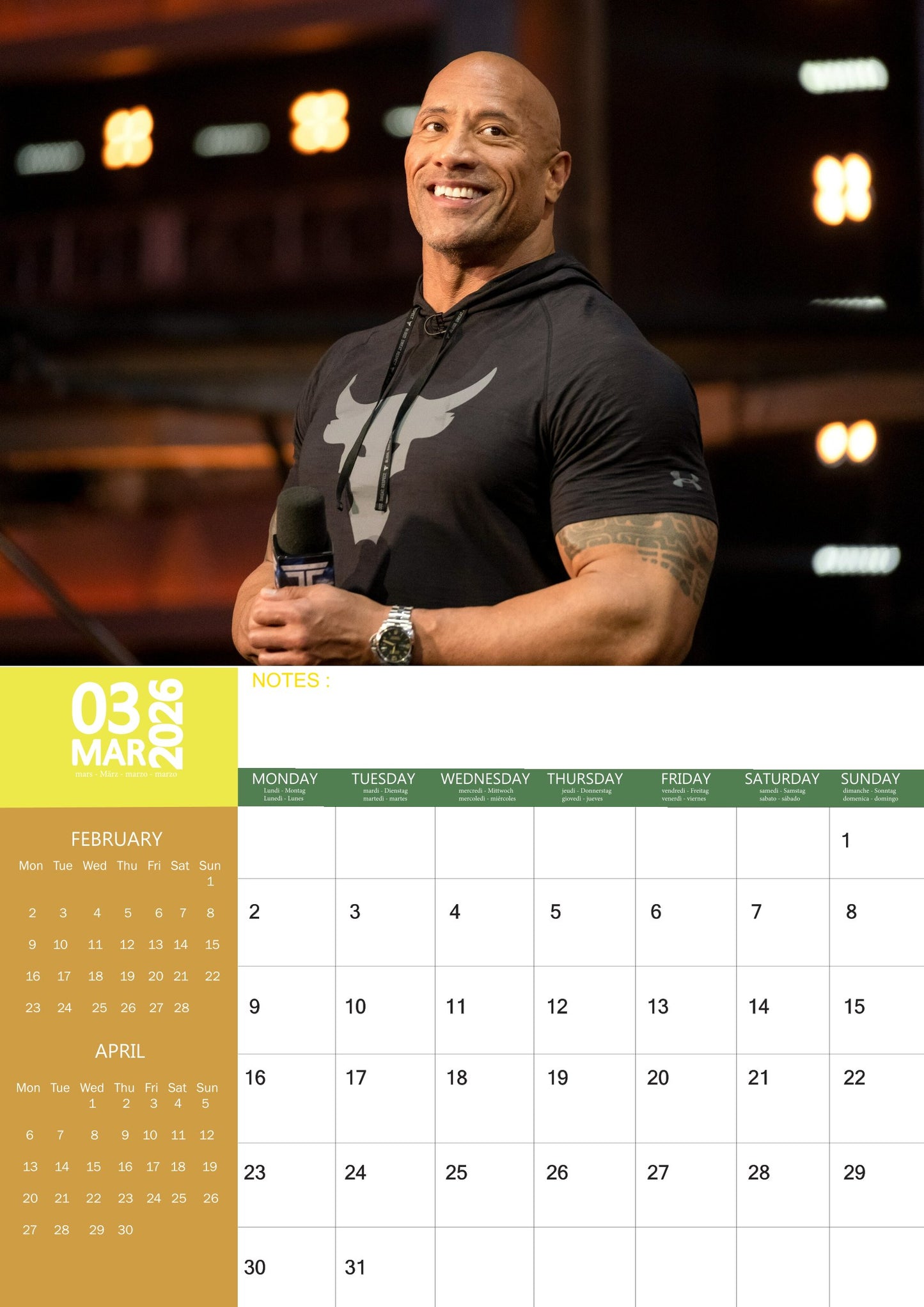 Dwayne Johnson Celebrity Calendar 2026 – M-PRA Range