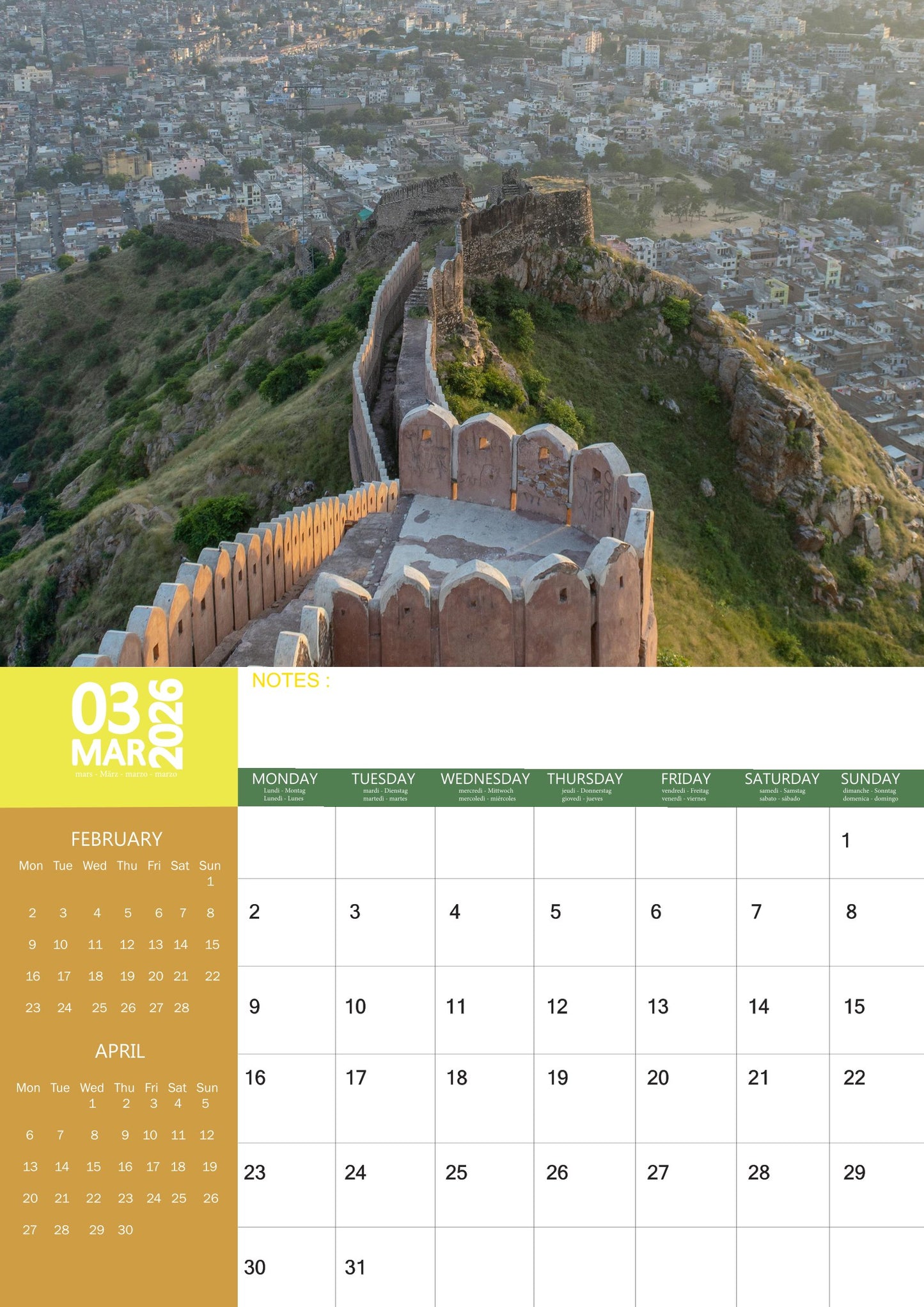 India Calendar 2026 – M-PRA Range