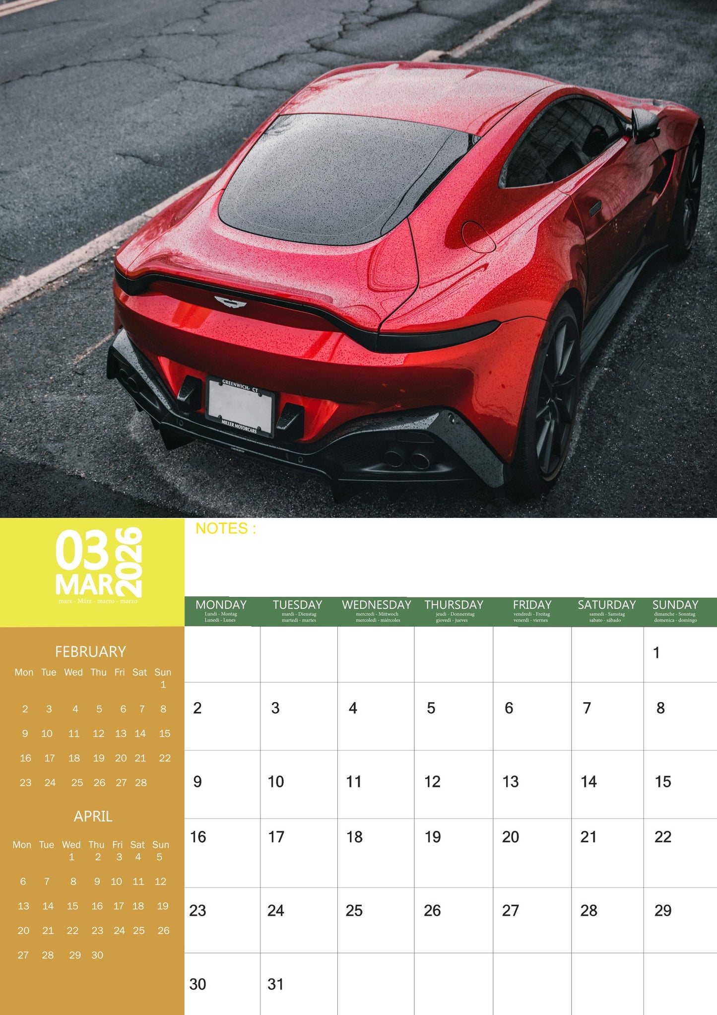 Aston Martin Transport Calendar 2026 – M-PRA Range