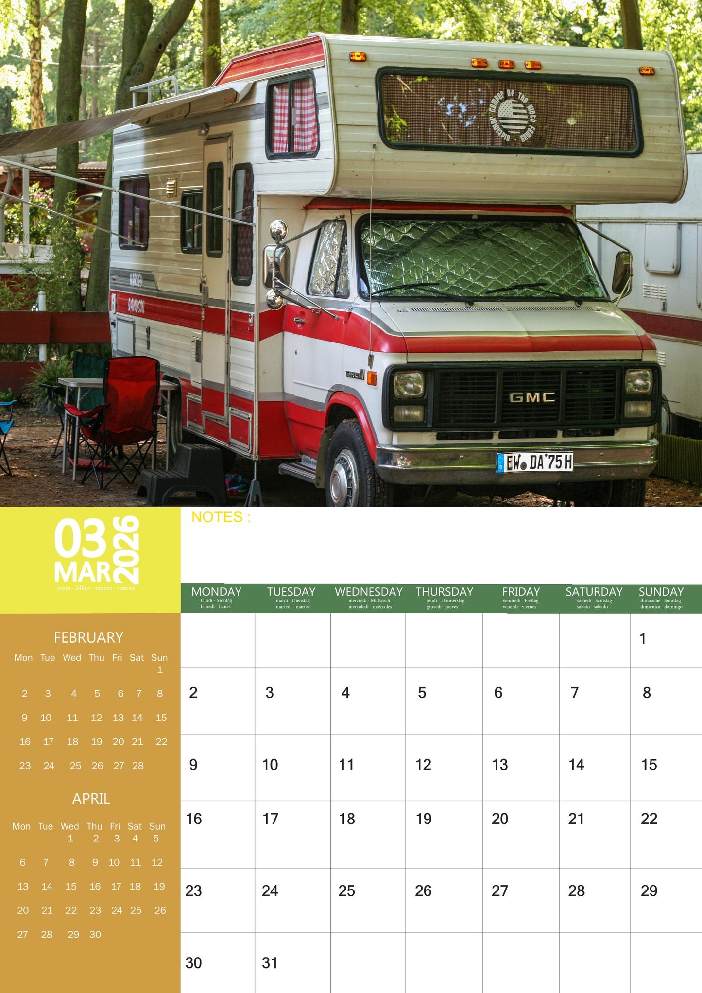 Camper Vans Transport Calendar 2026 – M-PRA Range