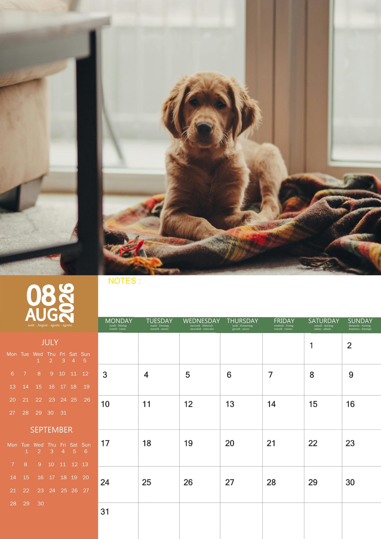 Golden Retriever Dog Calendar 2026 – M-PRA Range