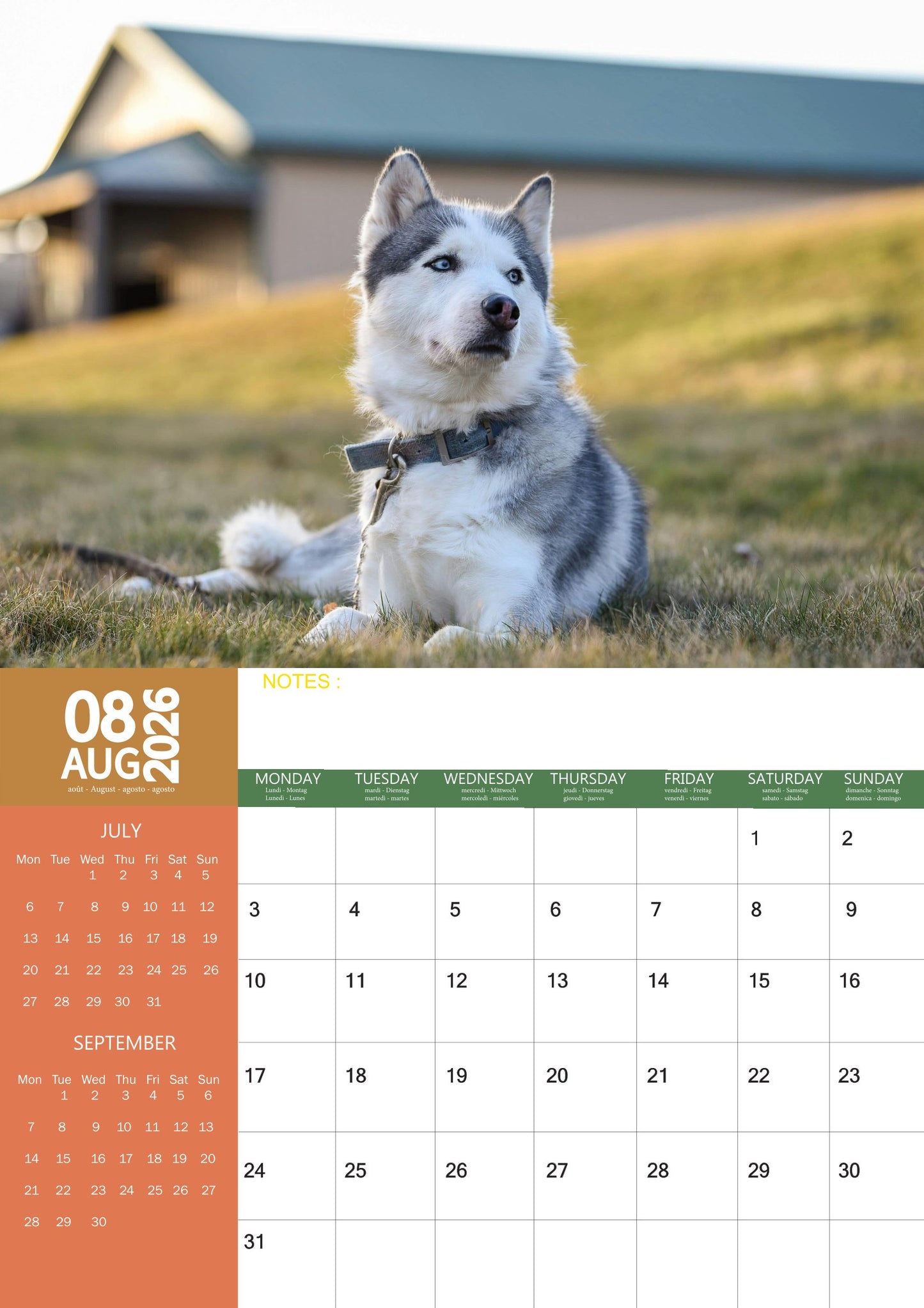 Siberian Husky Dog Calendar 2026 – M-PRA Range