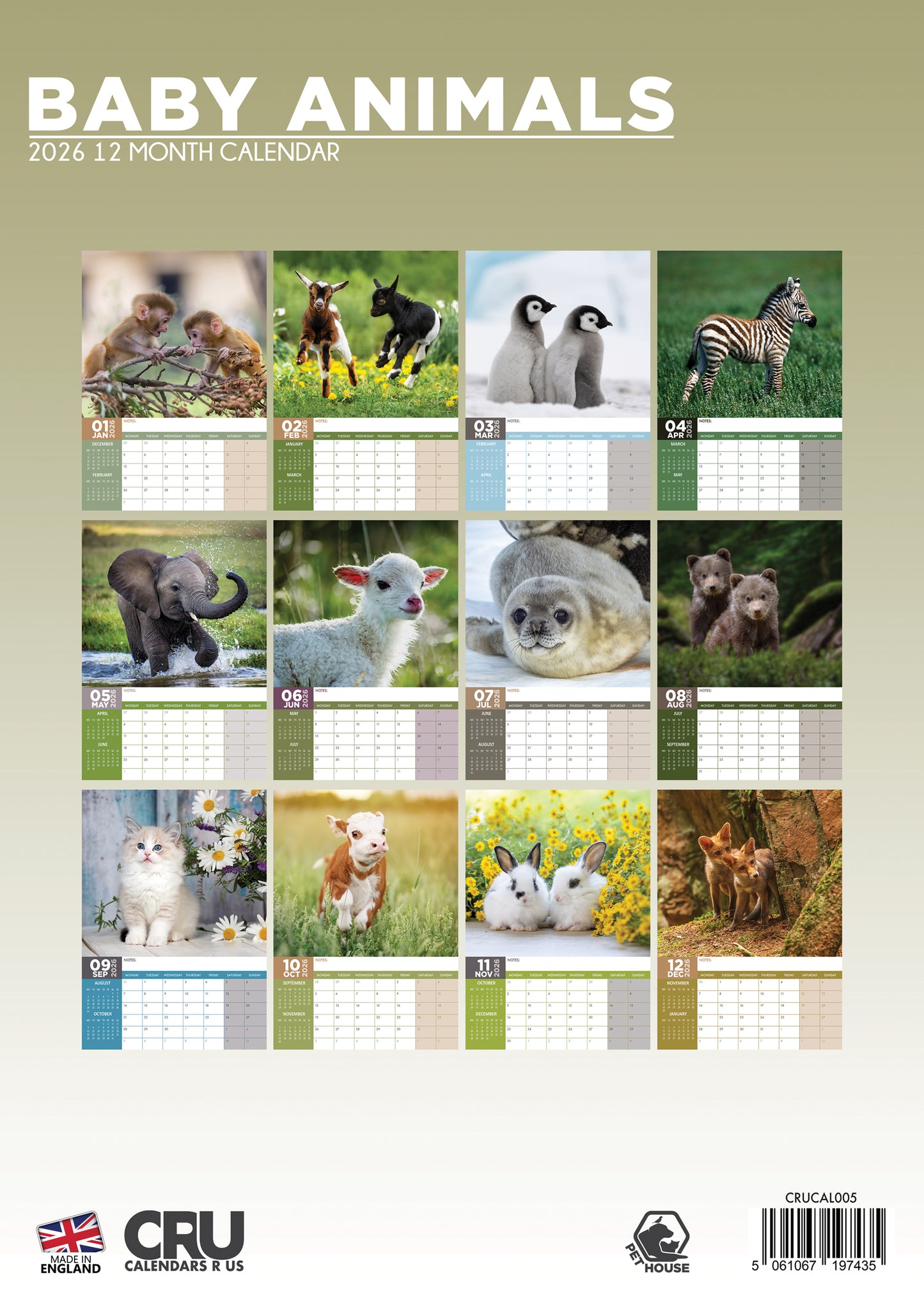 Baby Animals Calendar 2026 – A Heartwarming Wall Calendar Filled with Cuteness All Year Round