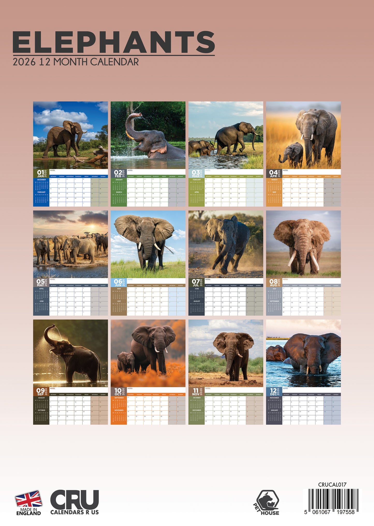 Elephants Calendar 2026 – Majestic Giants of the Wild
