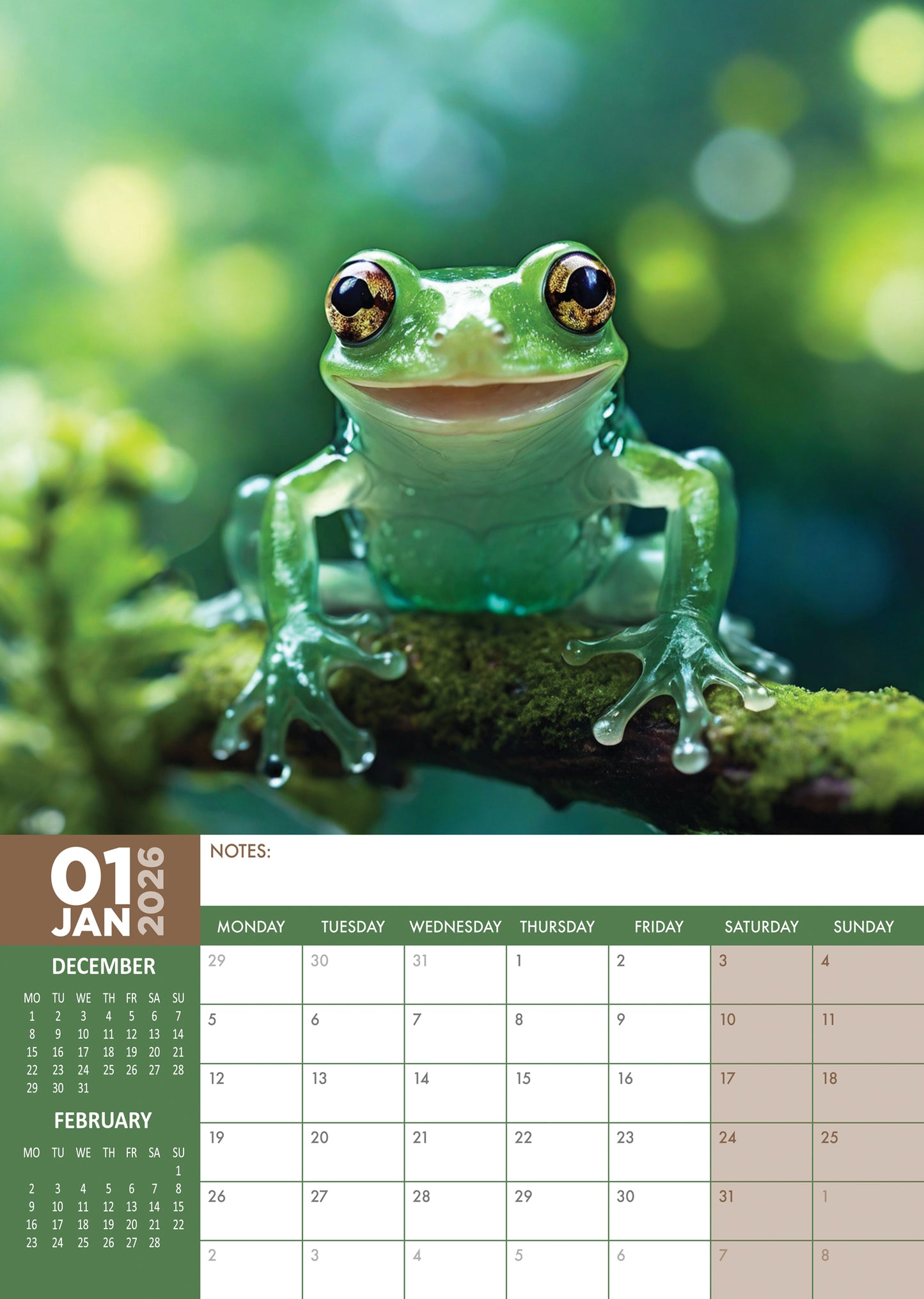 Frogs Calendar 2026 – Celebrate the Beauty of Amphibians All Year Long