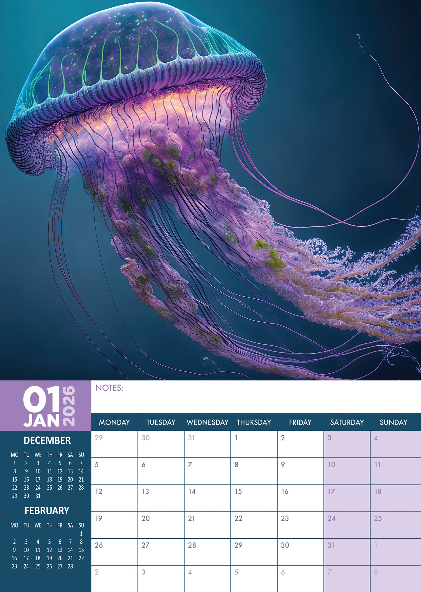 Jellyfish Calendar 2026 – Dive into the Mystical World of Jellyfish
