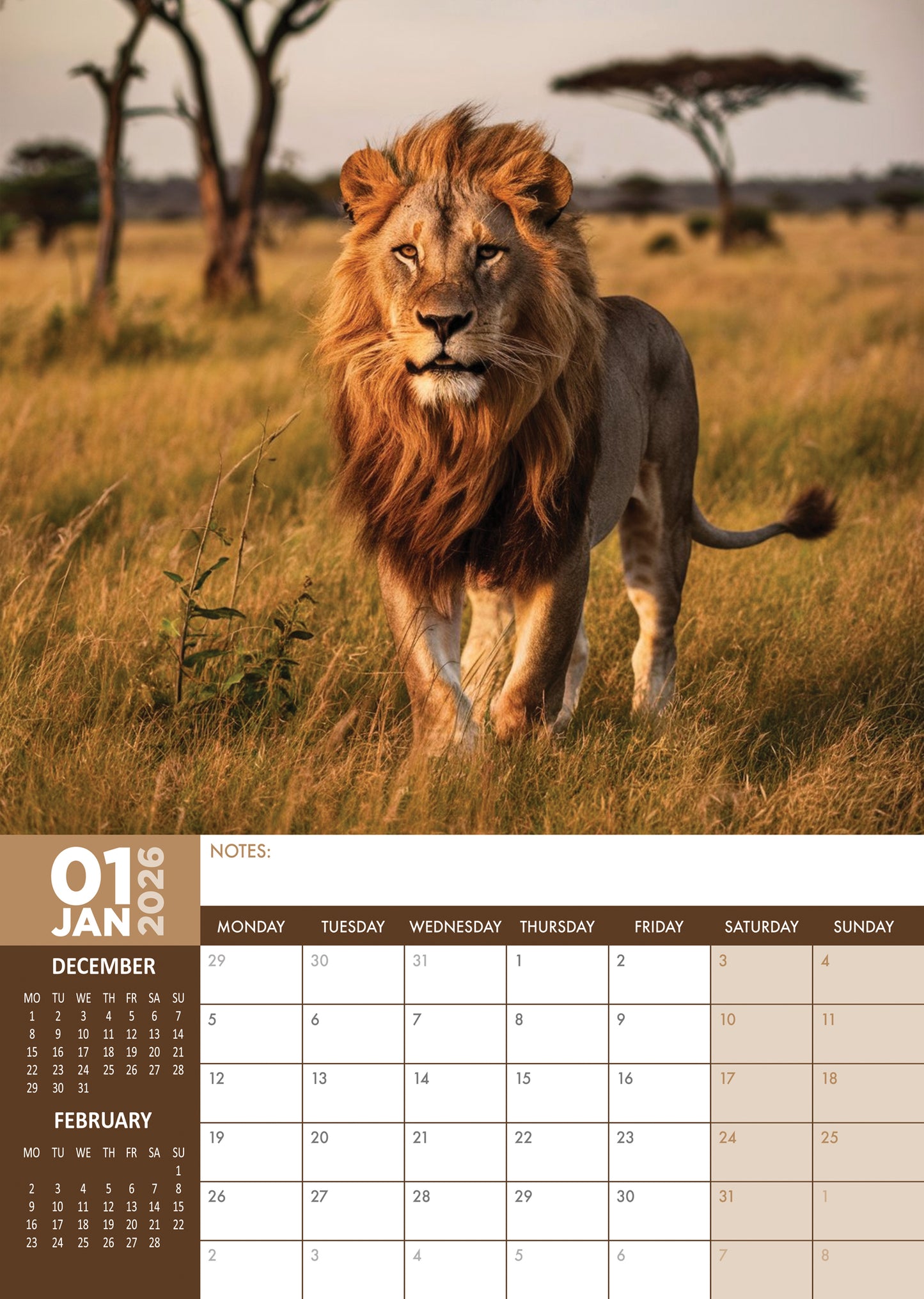 Lions Calendar 2026 – A Majestic Tribute to the King of the Jungle