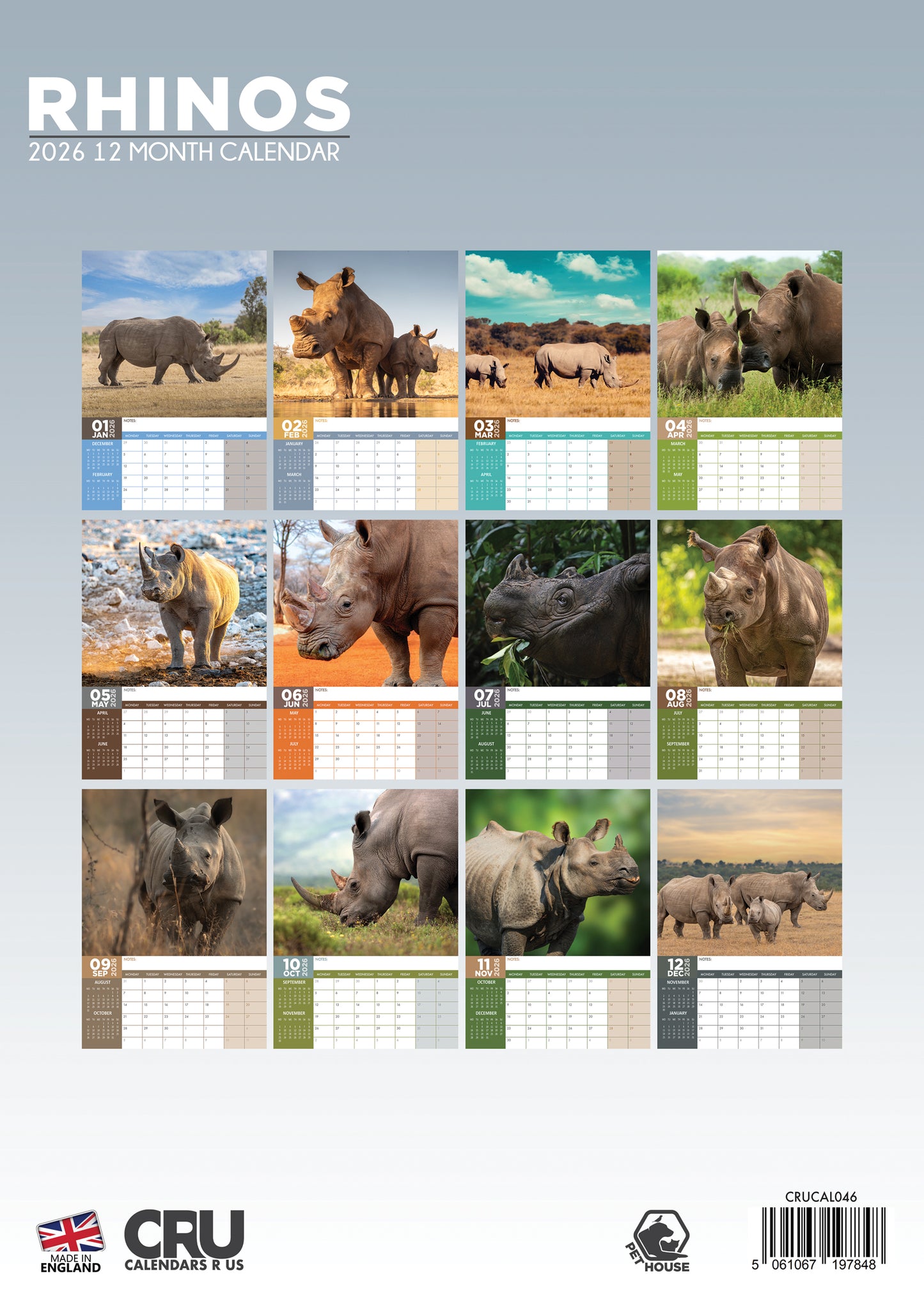Rhinos Calendar 2026 – A Year of Majestic Wildlife