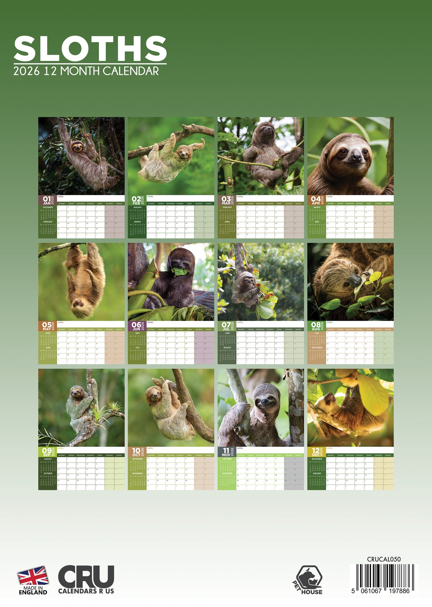 Sloths Calendar 2026 – Slow Down and Enjoy the Charm of Sloths