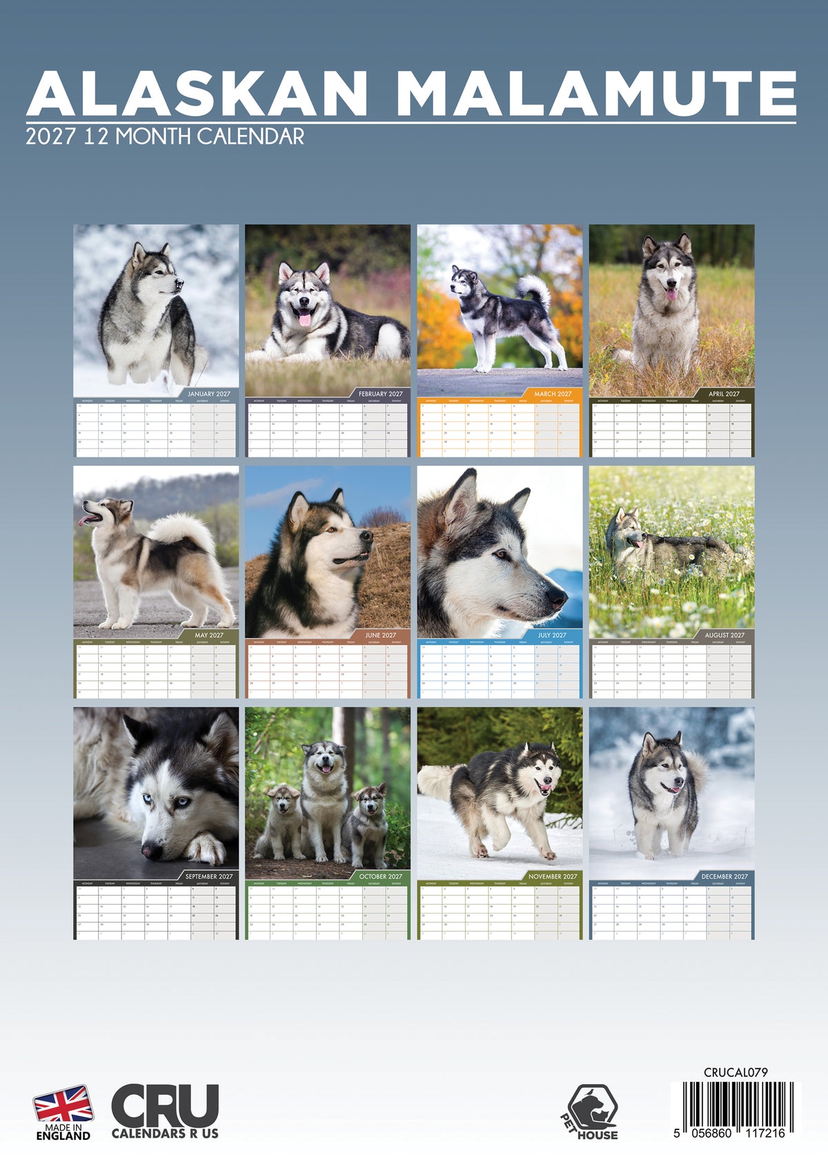 Alaskan Malamute Calendar 2027 – A3 Wall Calendar for Arctic Dog Lovers