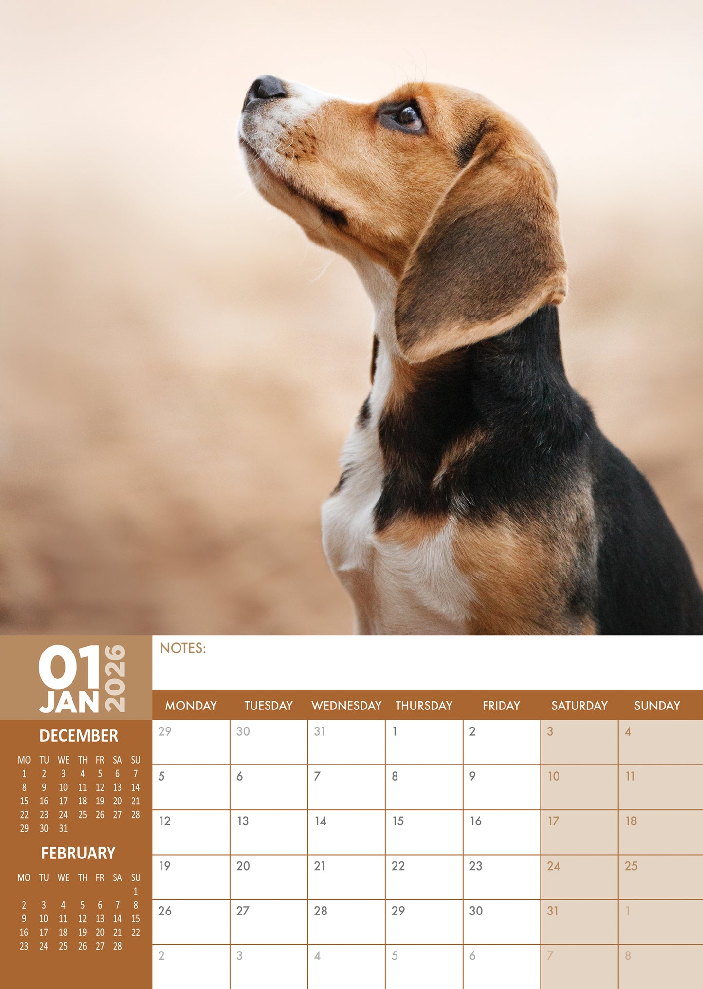 Beagle Calendar 2026 – A Year of Playful Adventures and Loving Companionship